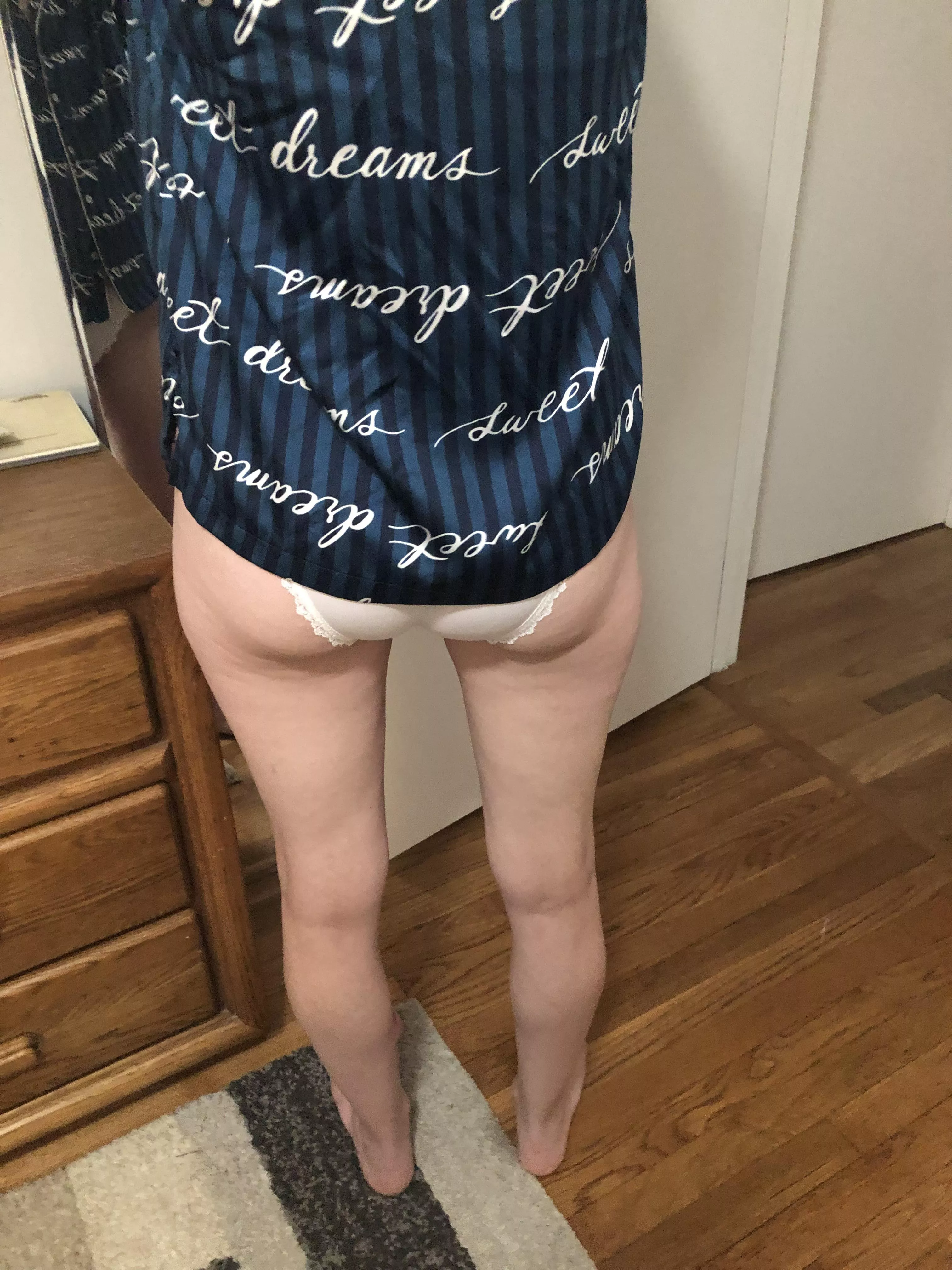 Lucky for you my pajama top is just short enough to show my panties and Mom Butt