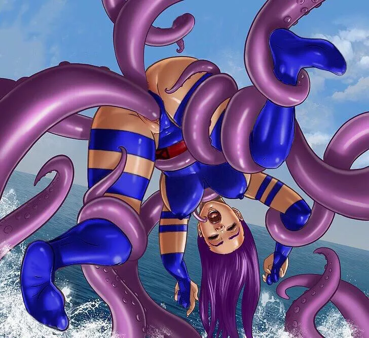 Purple haired babe well used by tentacles