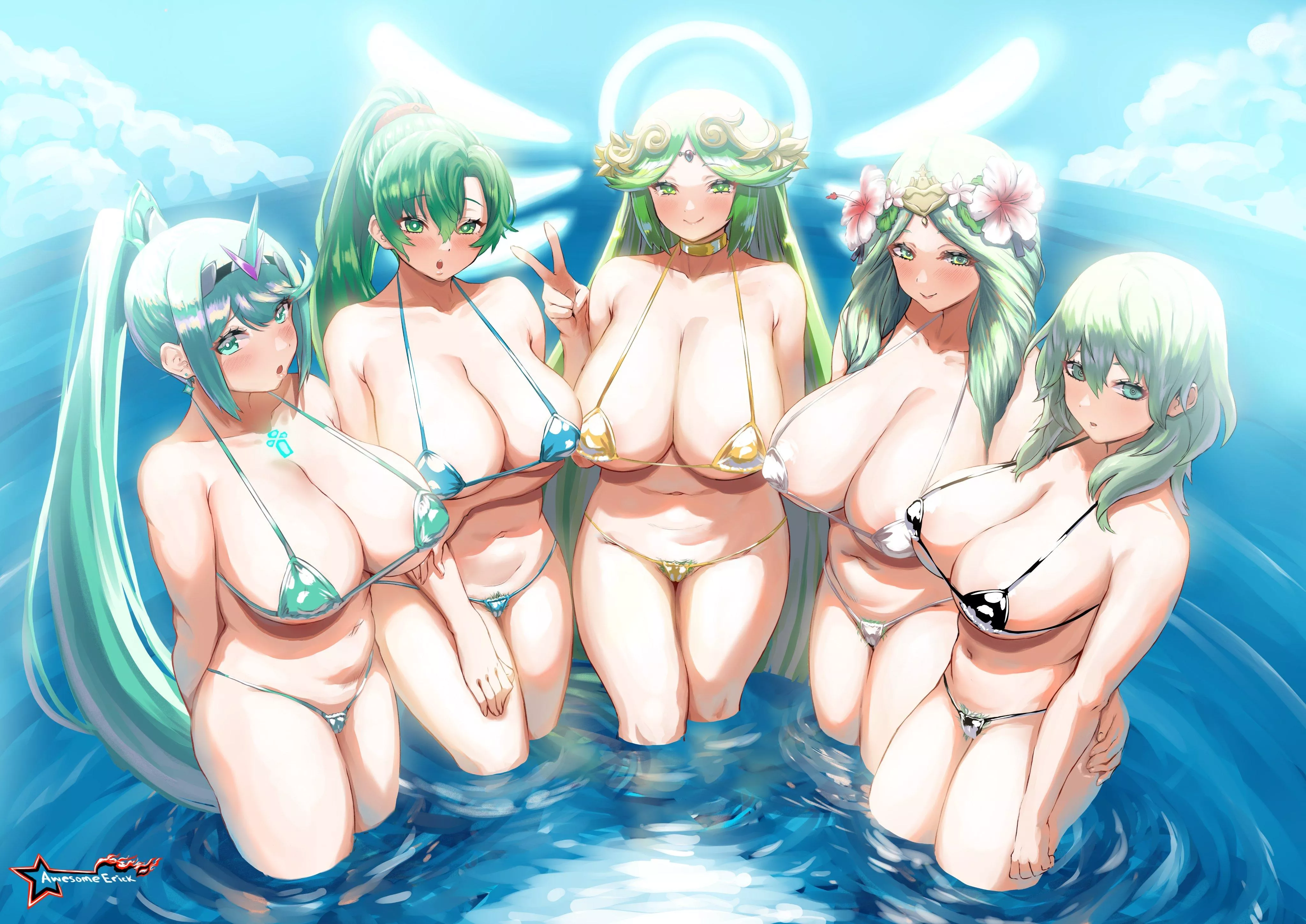 Bikini Byleth, Rhea, Palutena, Pneuma, Lyn (AwesomeErick1) [Nintendo] my commission