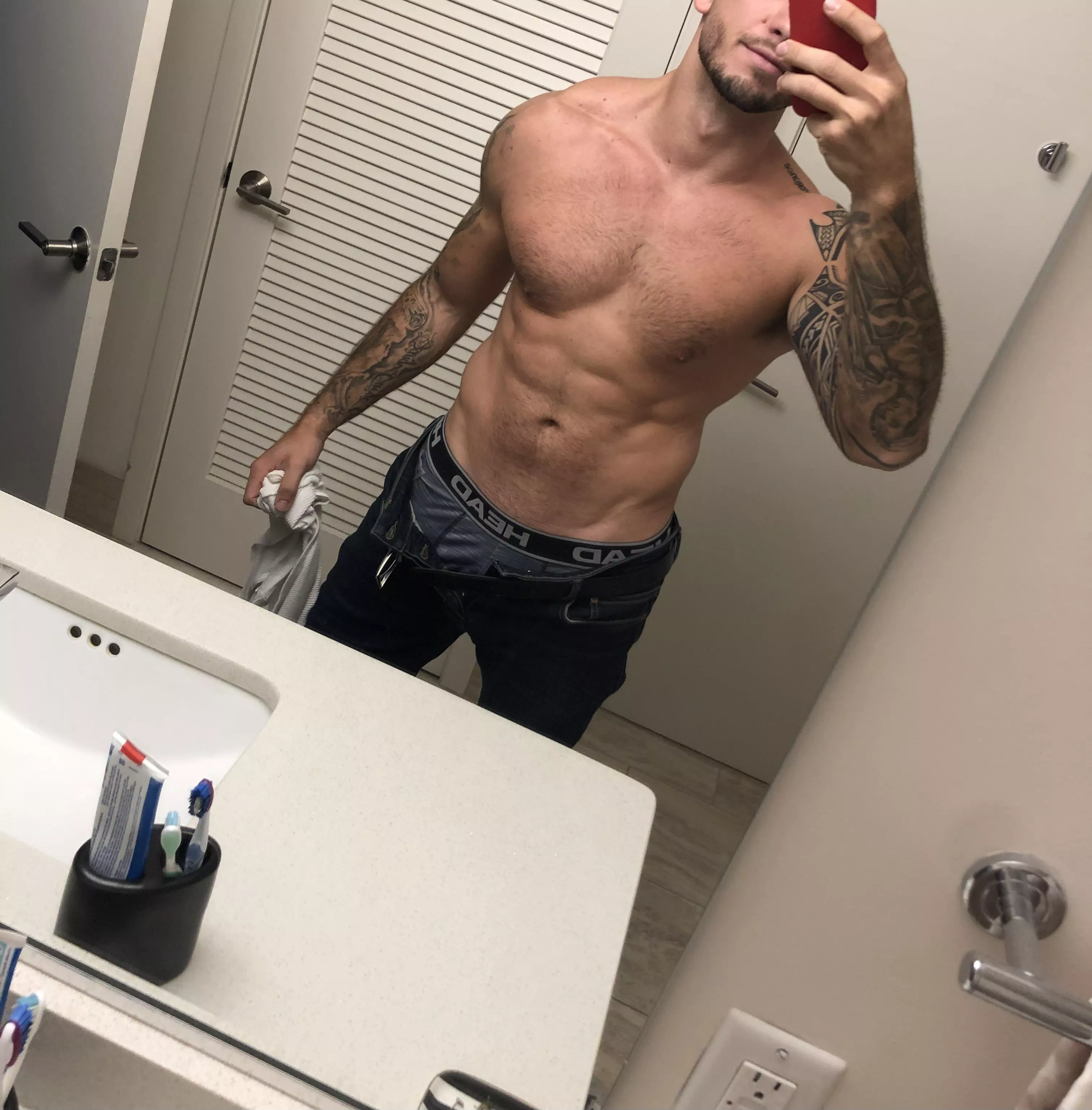 You walk in and see your step bro taking shirtless selfies. What do you do?