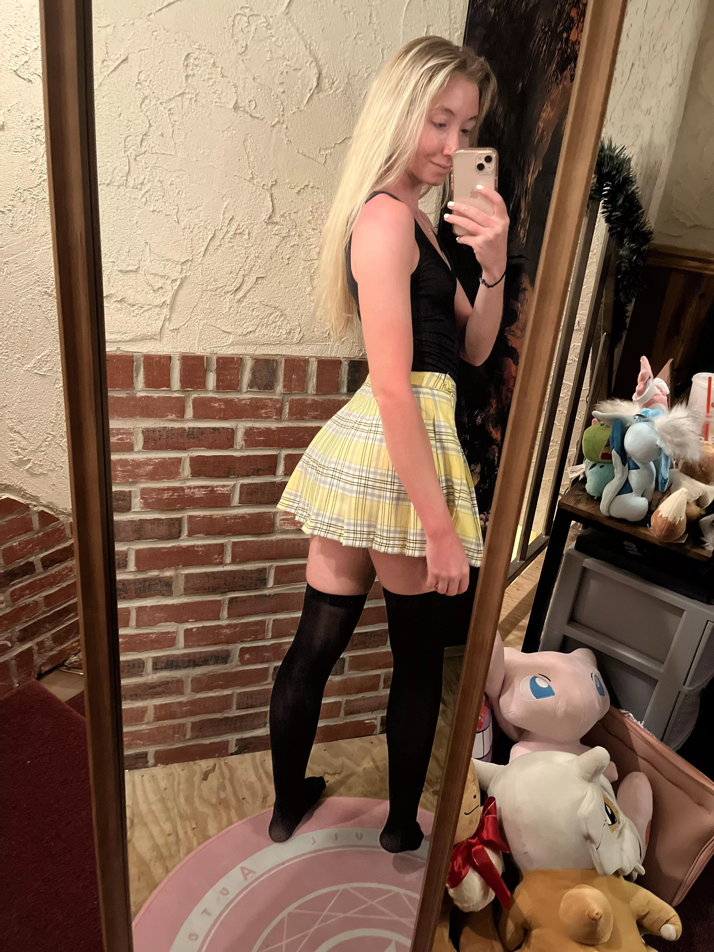 The skirt and socks stay on :)