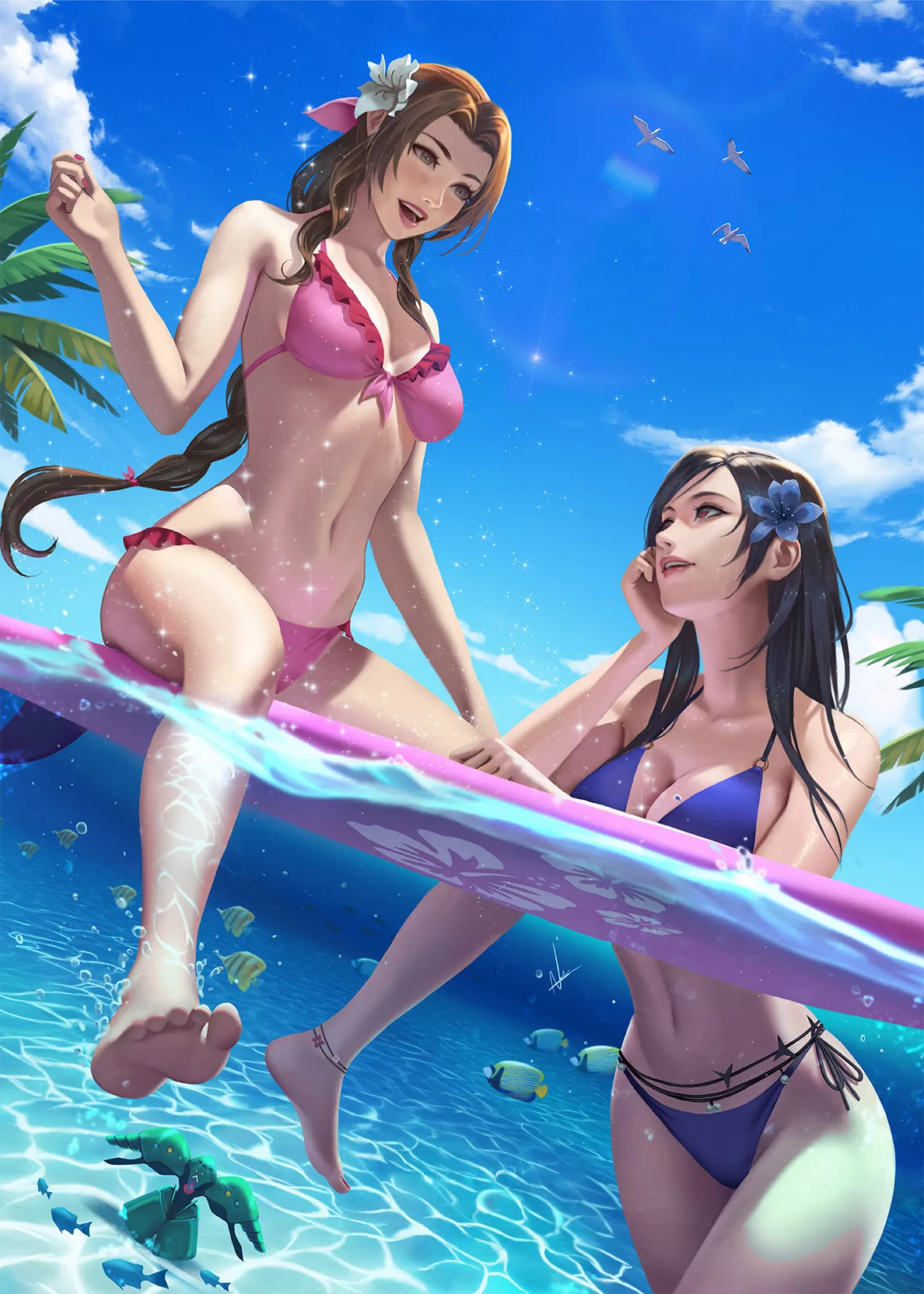 Aerith and Tifa beach party (Nibelart) [Final Fantasy VII]