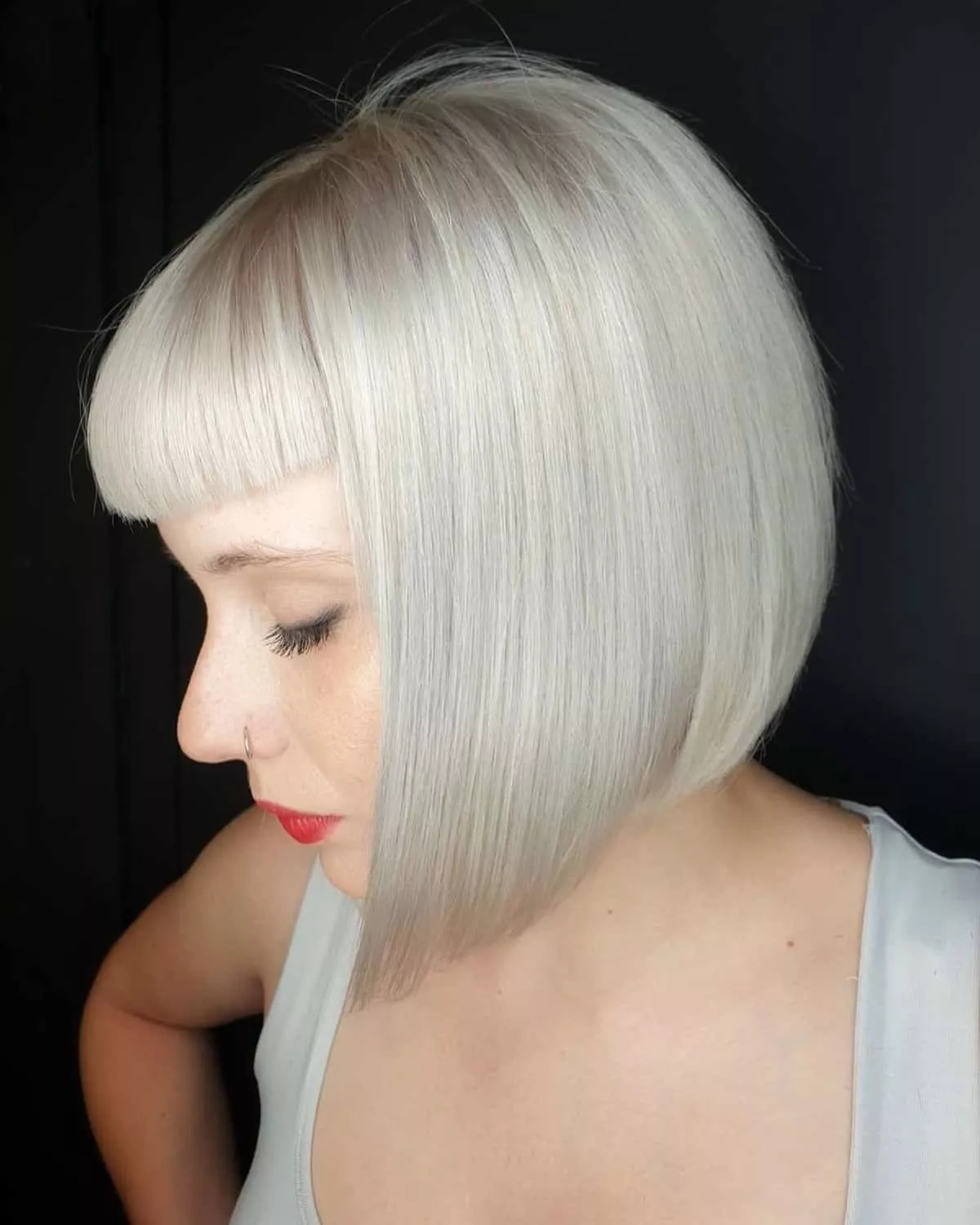 Blunt cut alt blonde bob