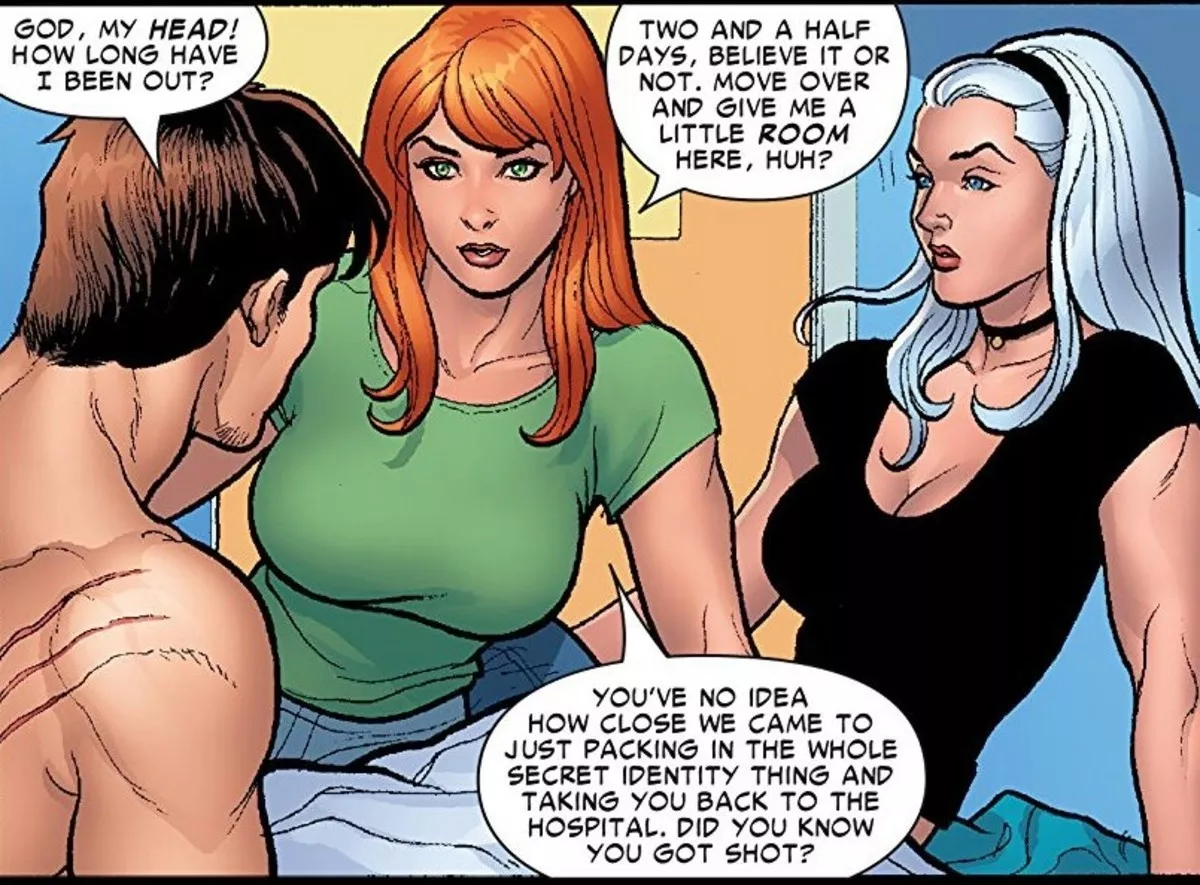 Mary Jane's huge melons giving Felicia some serious competition [Marvel Knights: Spider-Man #1]