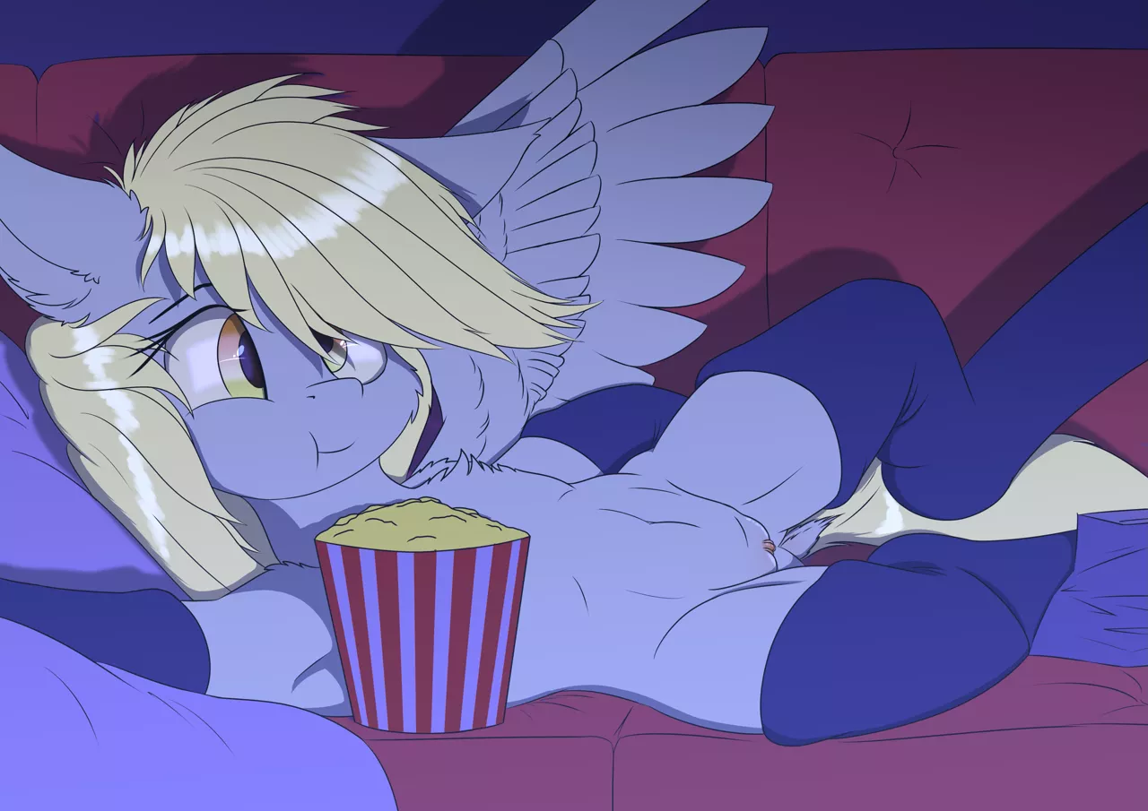 Derpy Relaxing with Popcorn (Artist: KVPT)