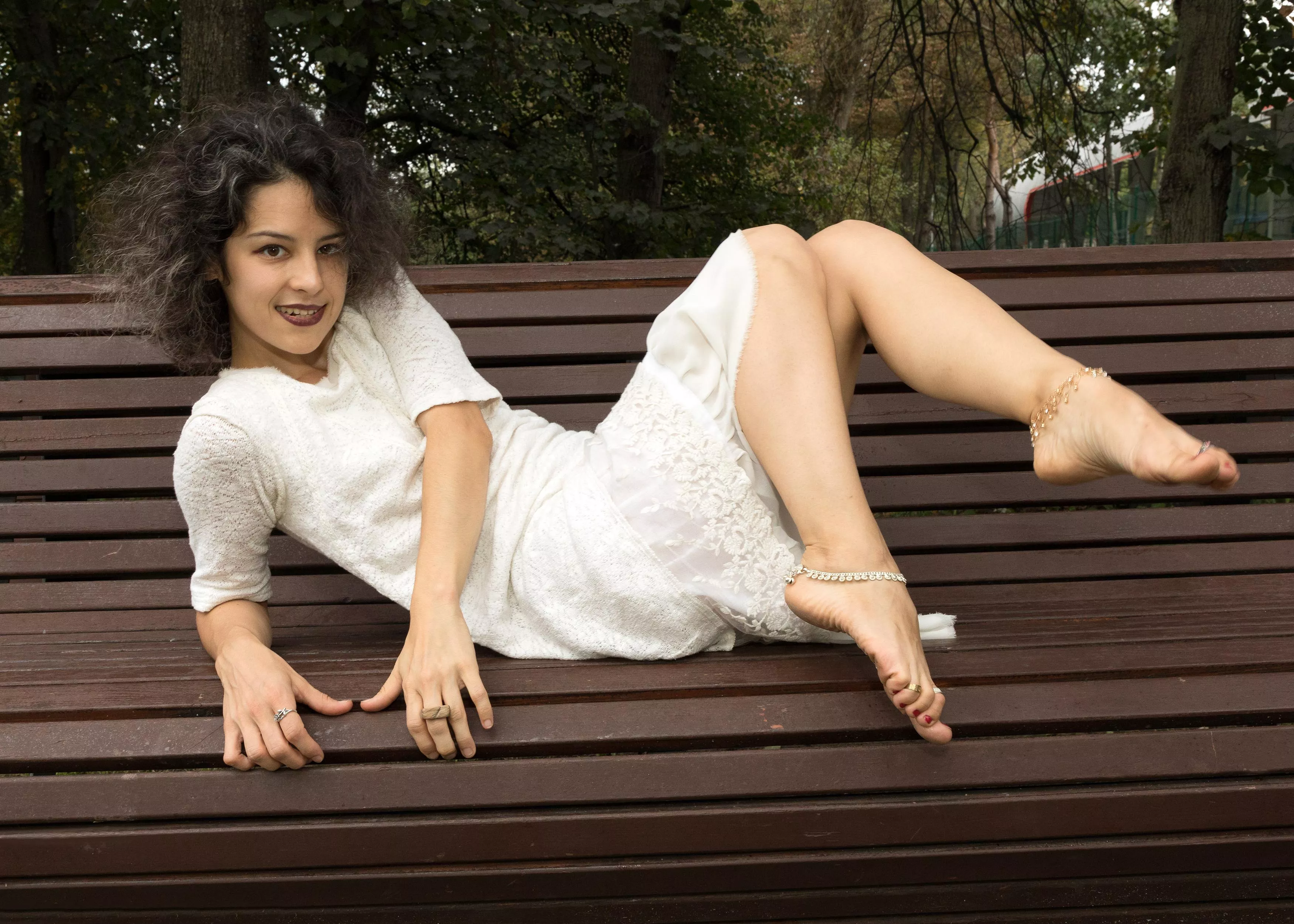 Girl in white on a park bench (irtr)