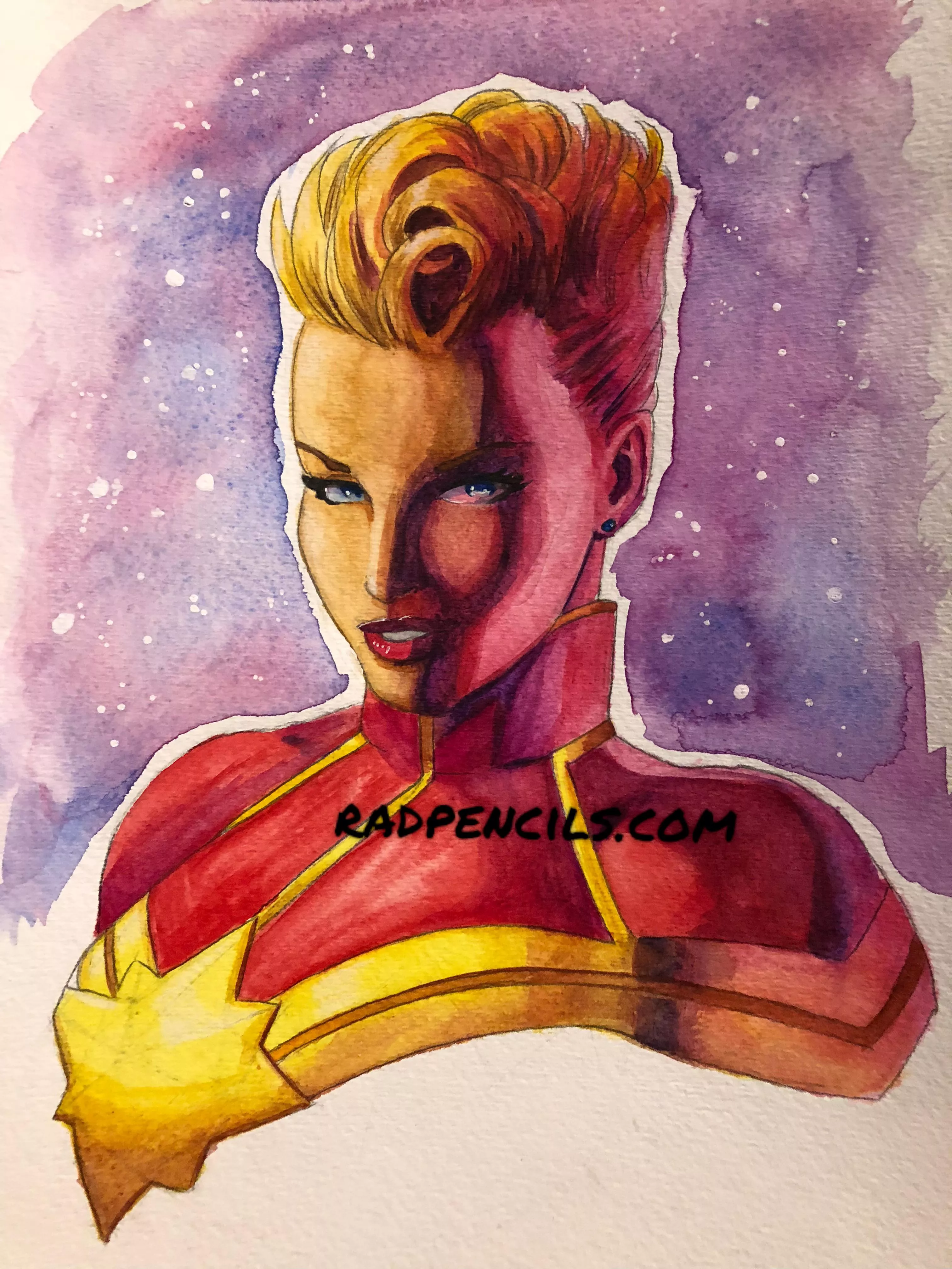 Christy Mack as Captain Marvel Watercolour Portrait Painting