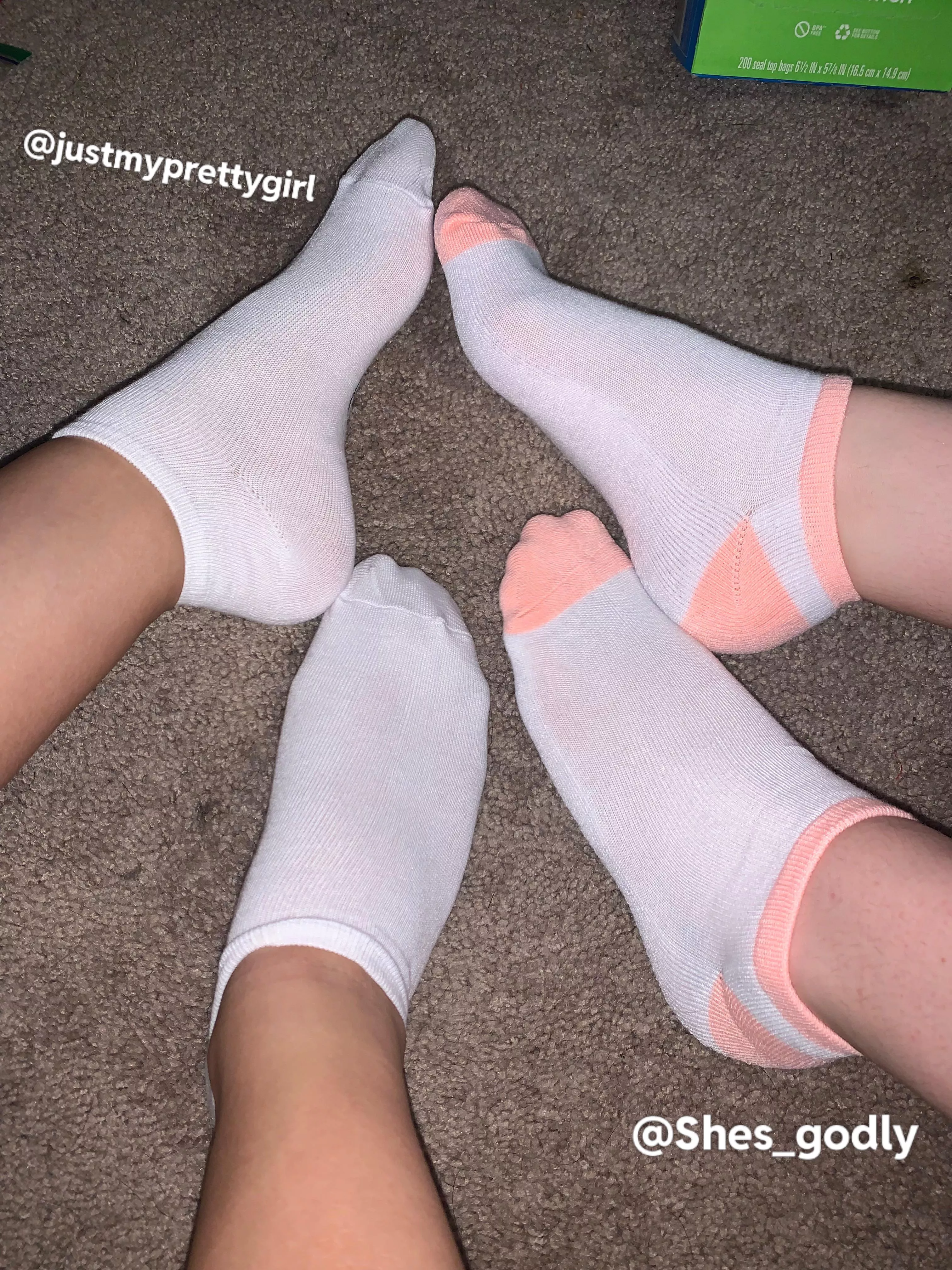 [selling] Pretty white socks all ready to get sweaty just for you 😘 $65 for both, includes 4 day wear and free shipping and tracking…come compare our smelly scents ☺️