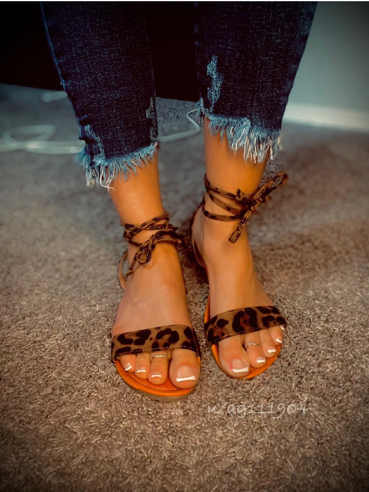 French tips and leopard lace up sandals