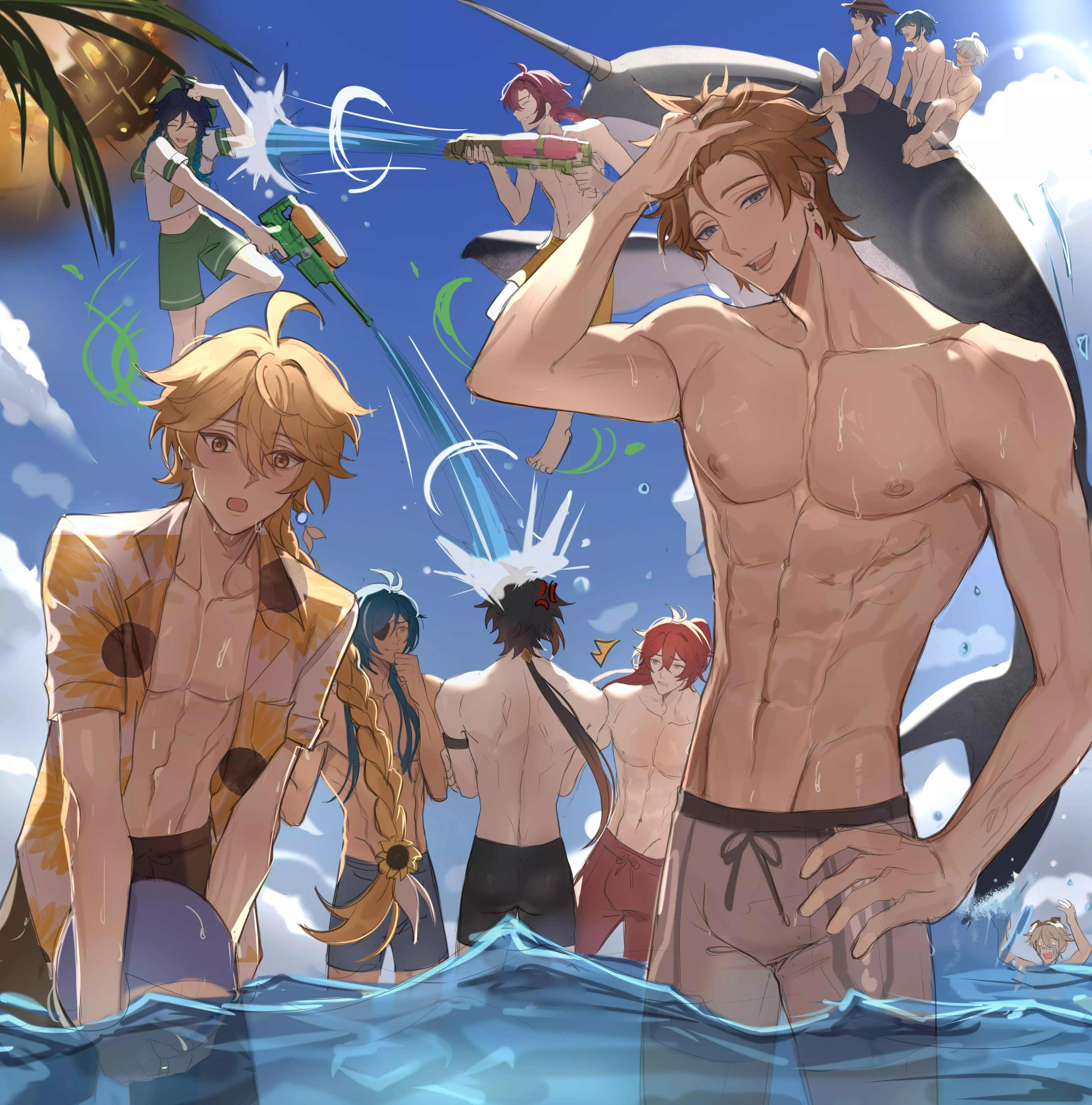 Genshin boys at the beach (Genshin Impact)