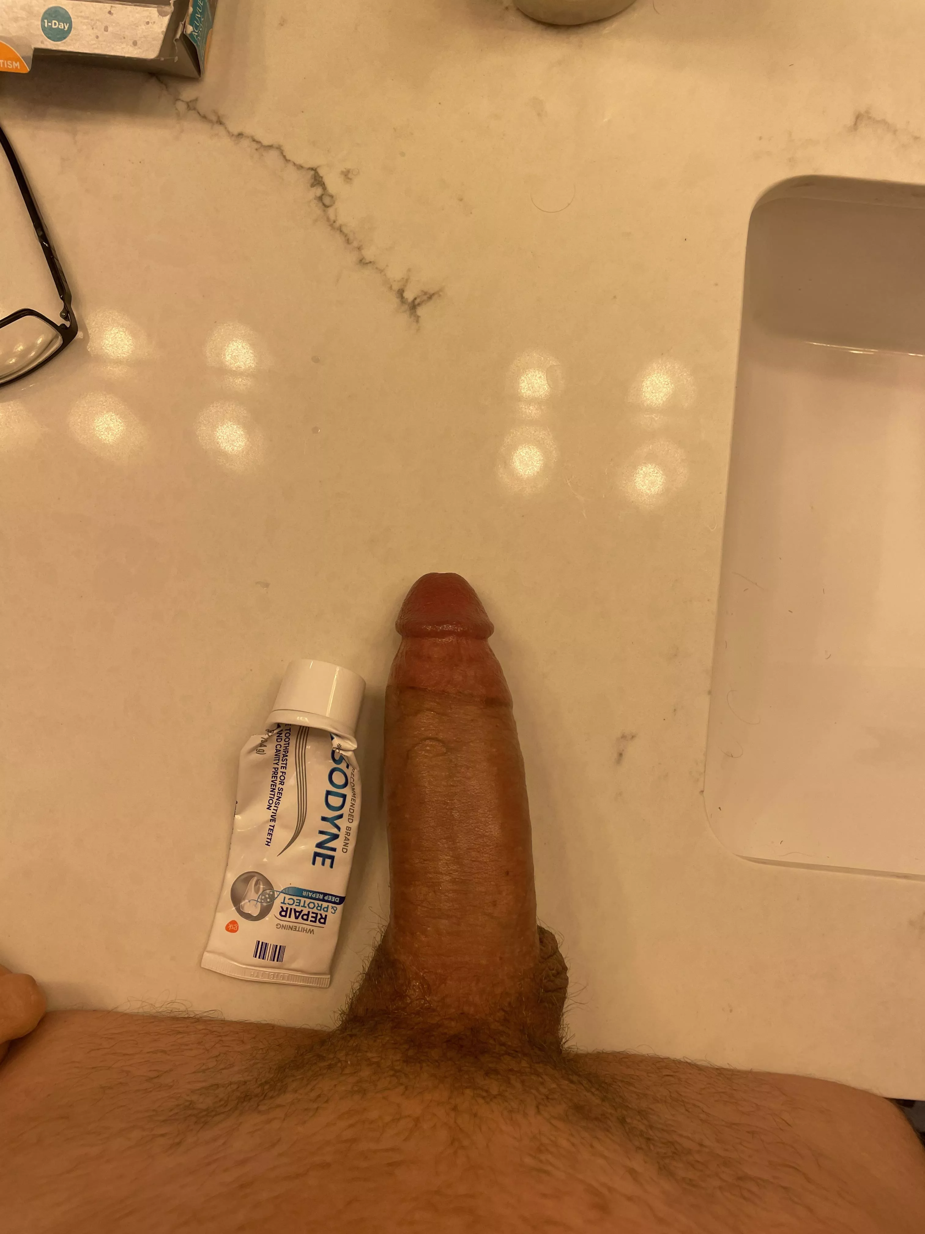 My big cock next to toothpaste