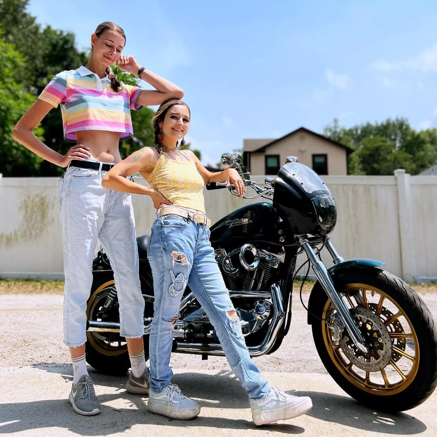 Two girls and a motorcycle