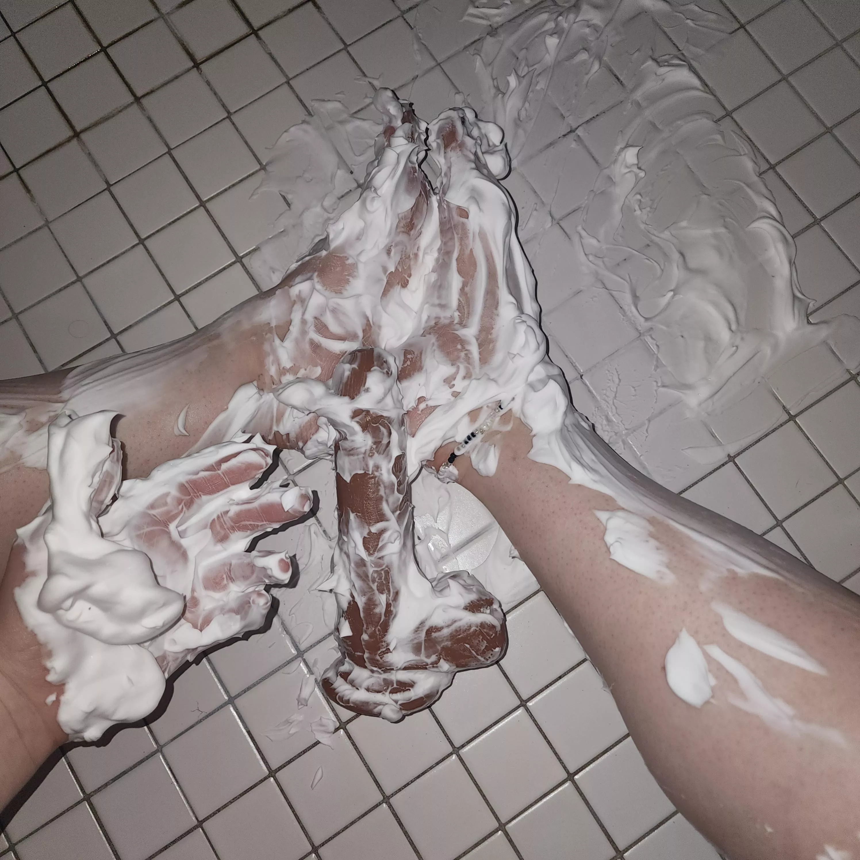 Creamy dildo, messy feet