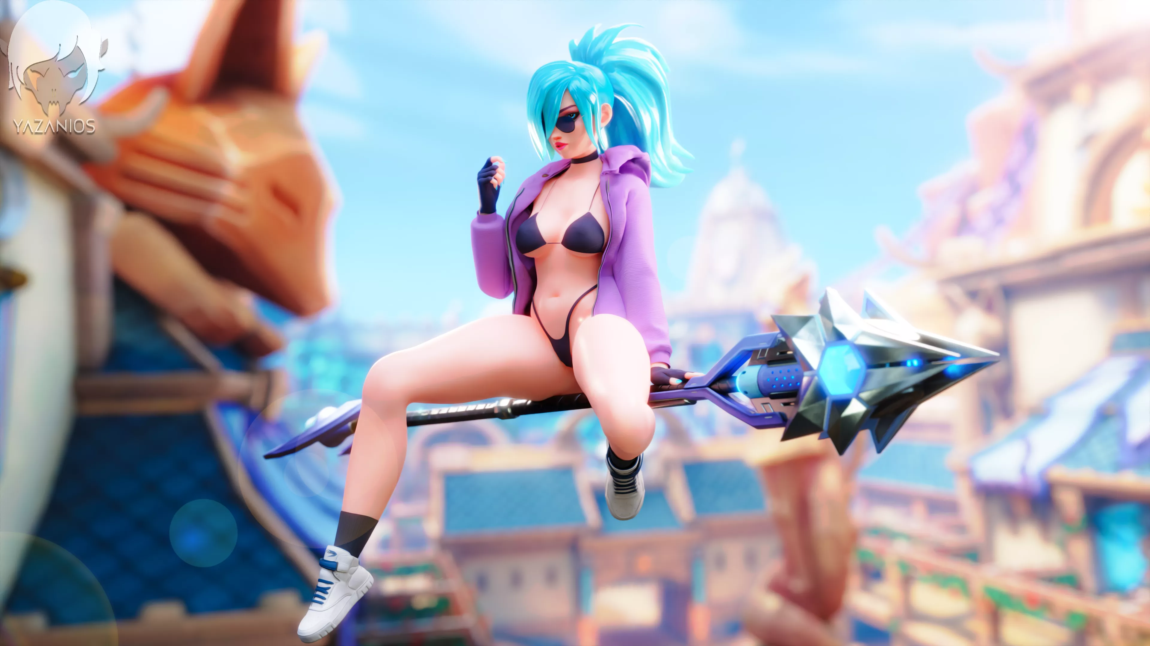 Evie in quite the outfit