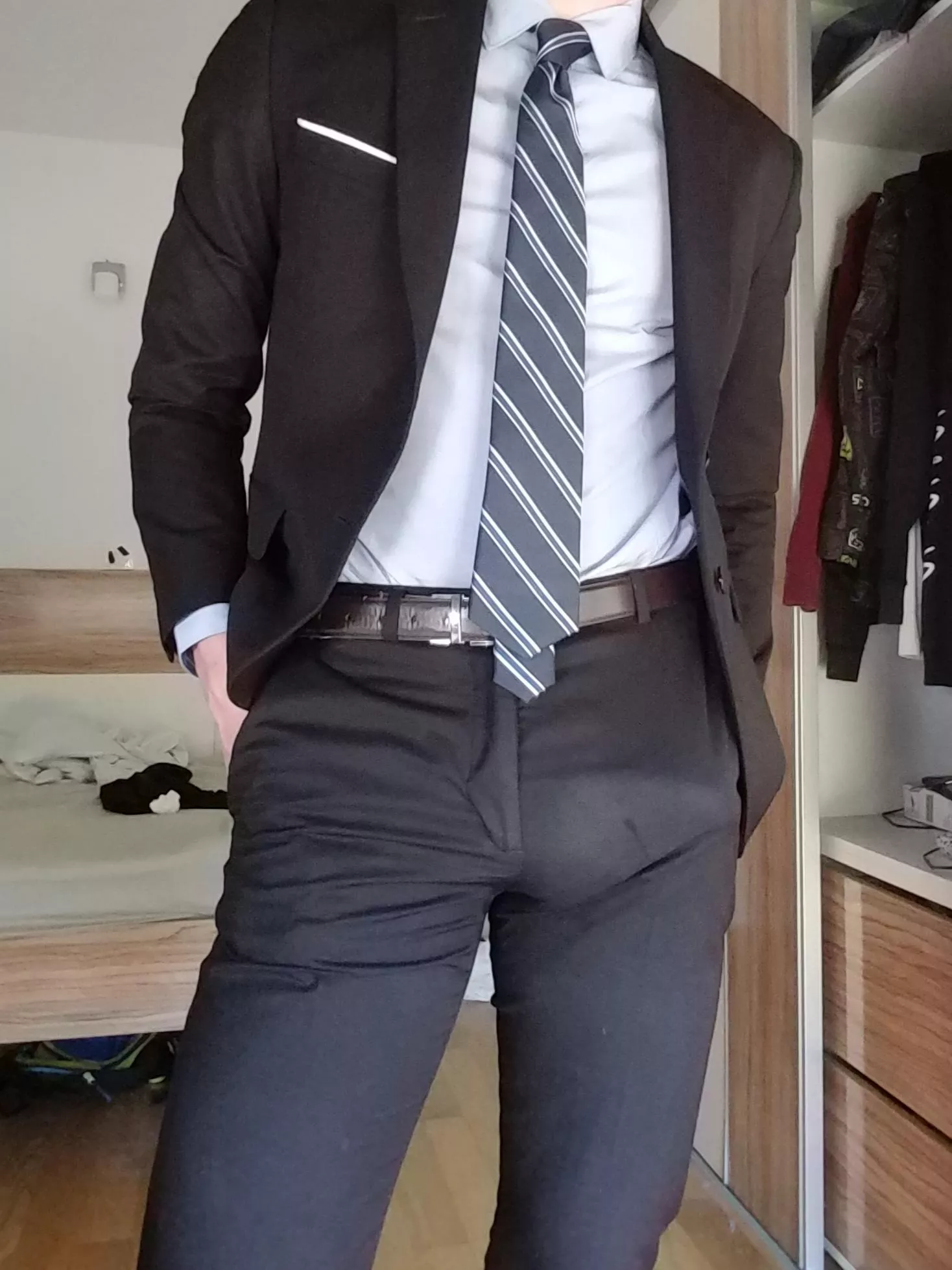 My suited bulge with precum leaking