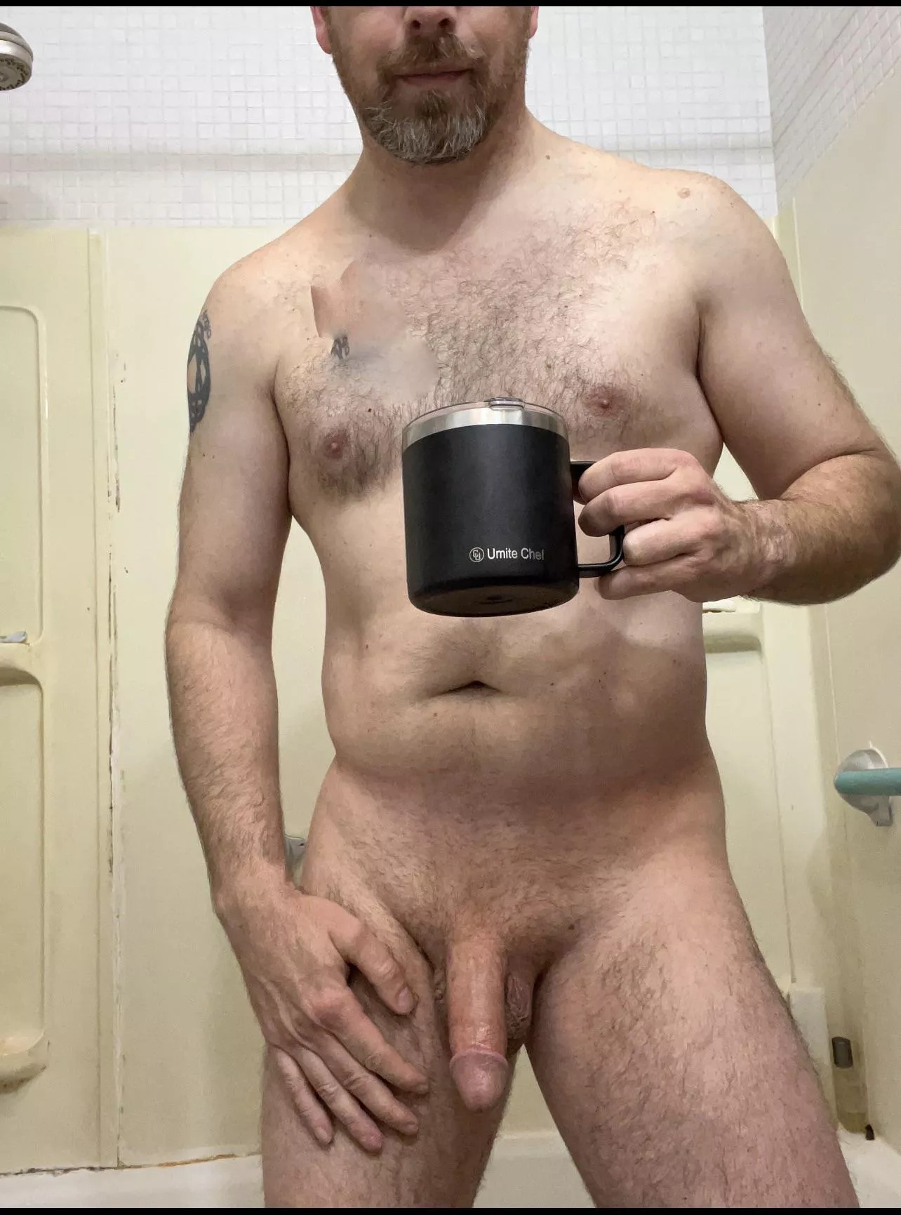 Morning coffee before shower