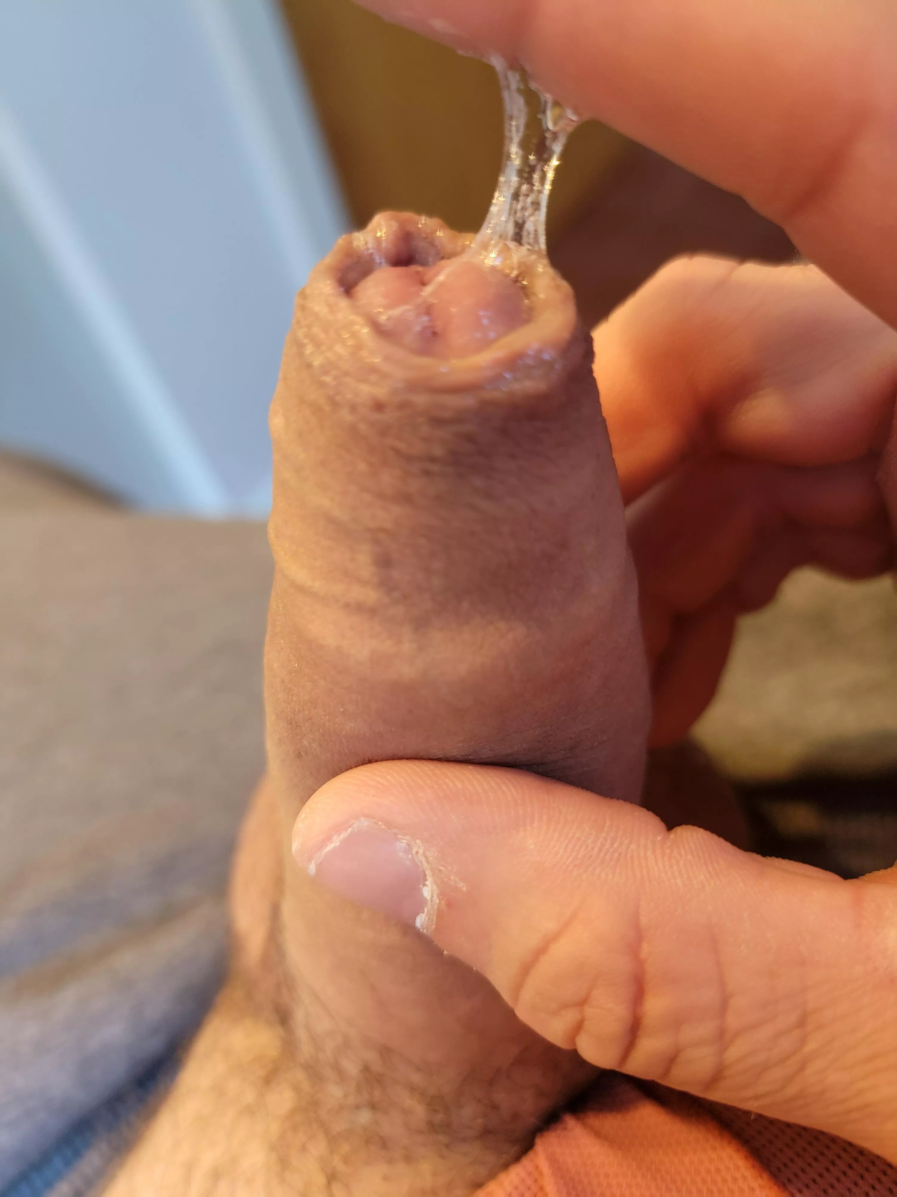 some pre cum. semi hard and feeling good...