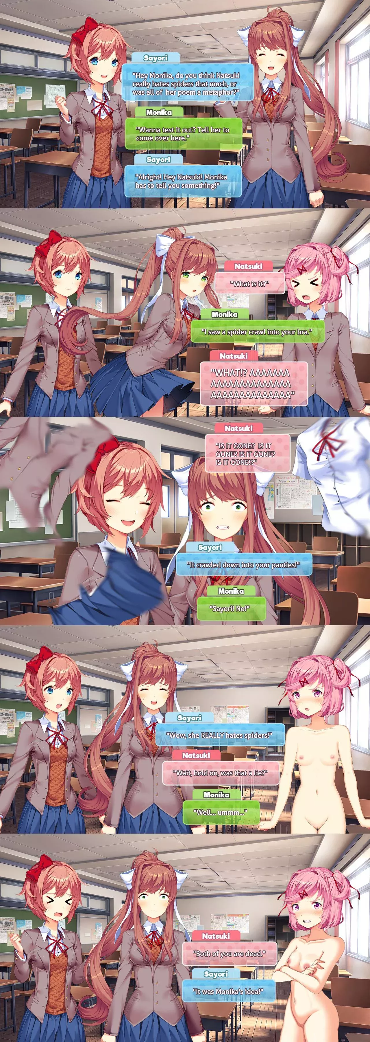 Natsuki strips in panic after a prank!