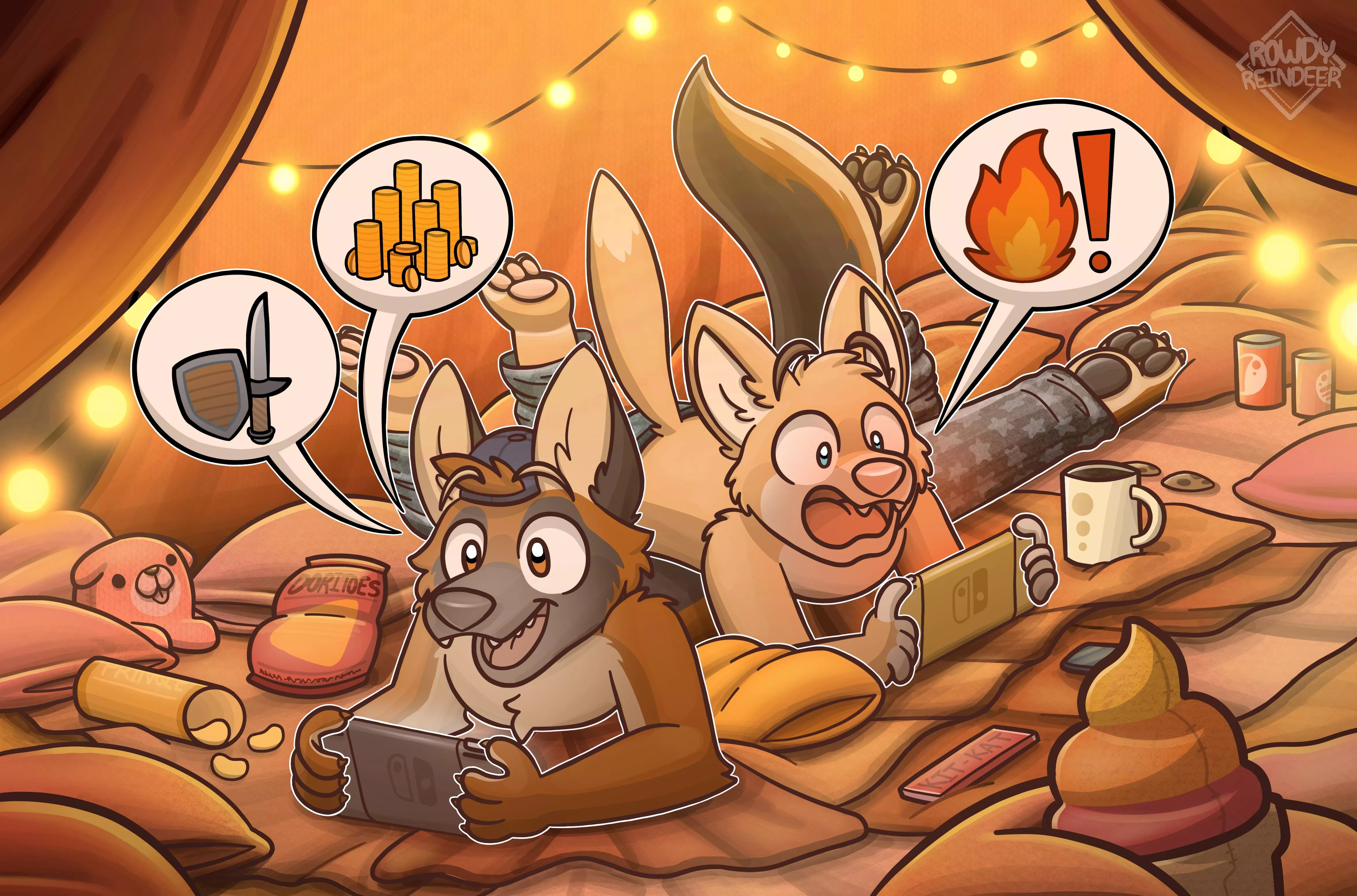 Gaming in the pillow fort (art by me)