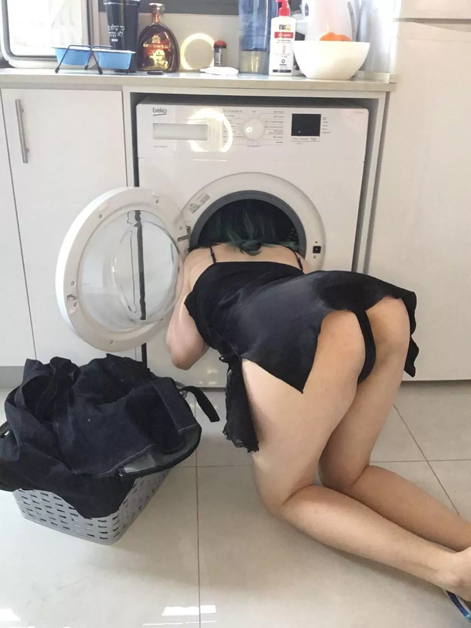 Fuck my ass while I'm stuck in the washing machine?