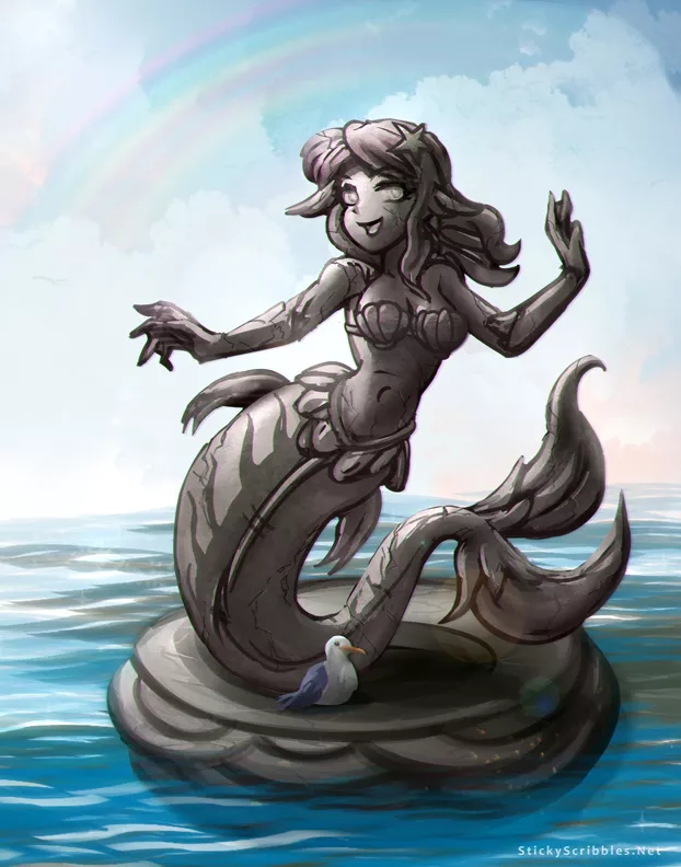 Mermaid Statue Transformation [f>inanimate] ( StickyScribbles )