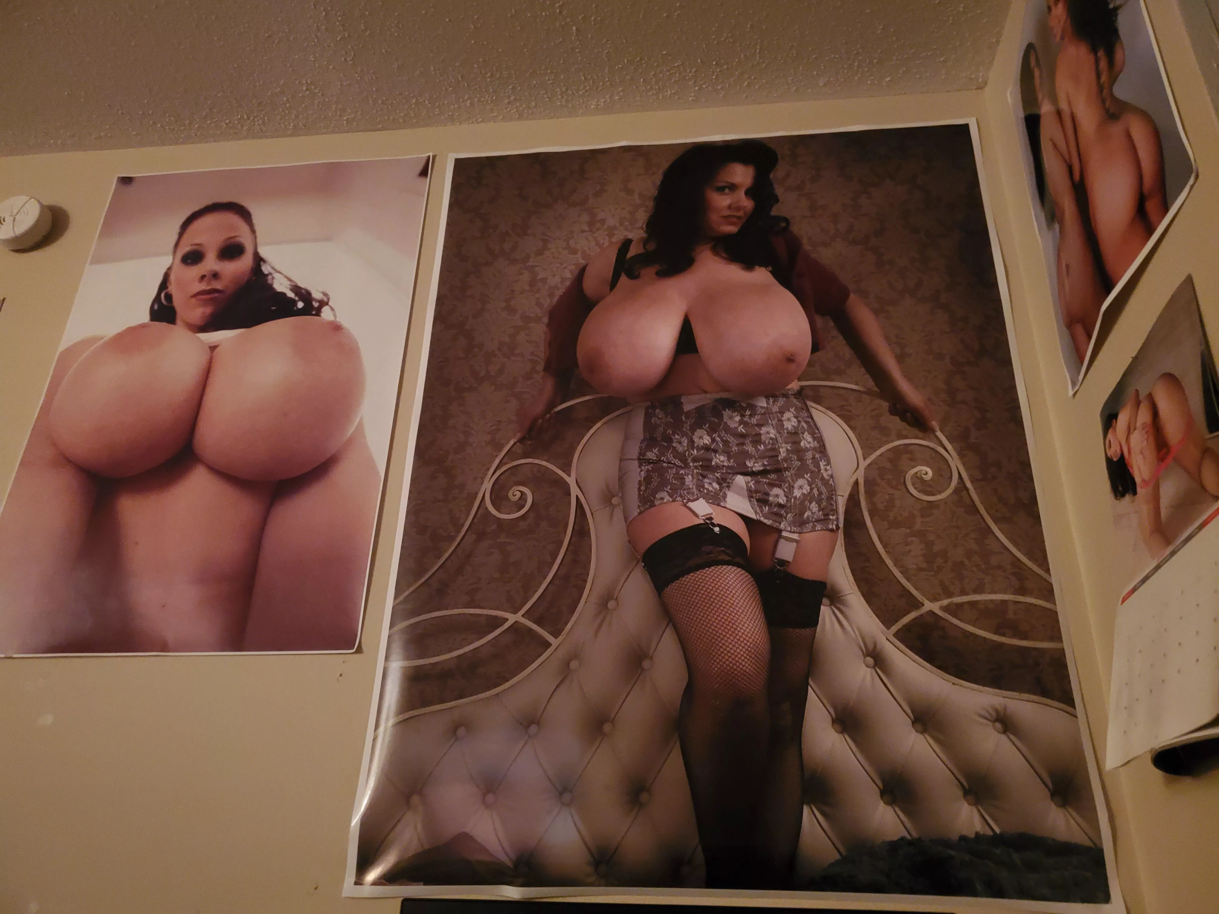 Added Goddess Milena to my wall so she can look down on my while I pump and worship.