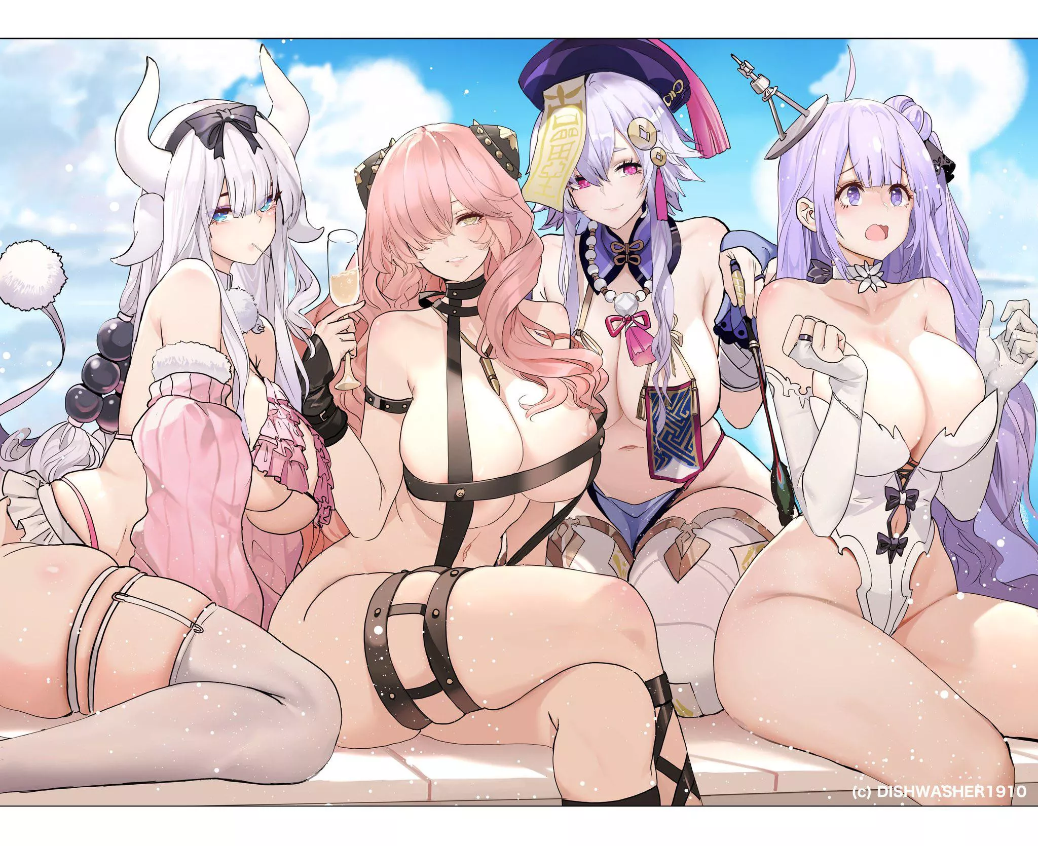 Adult Unicorn, Adult Qiqi, Adult Anya and Adult Kanna (Dishwasher1910) [Azur lane] [Genshin Impact] [Spy x Family] [Dragon Maid]