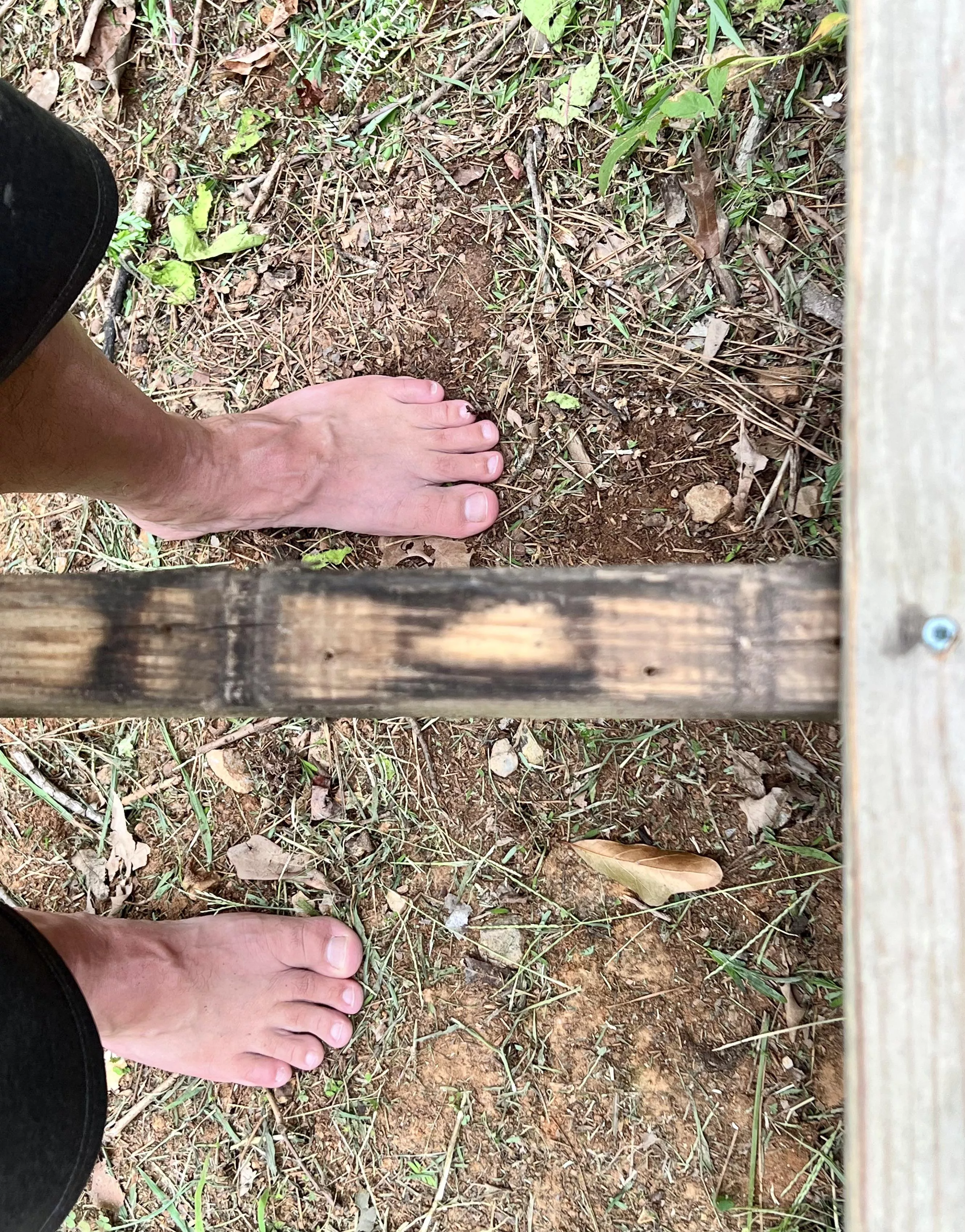 Barefoot deck work.