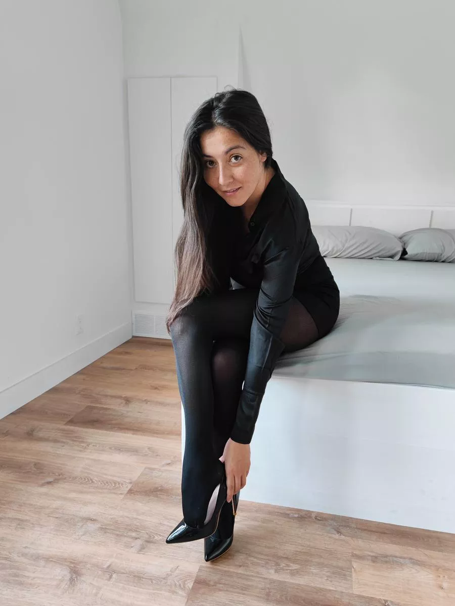 Black tights office look