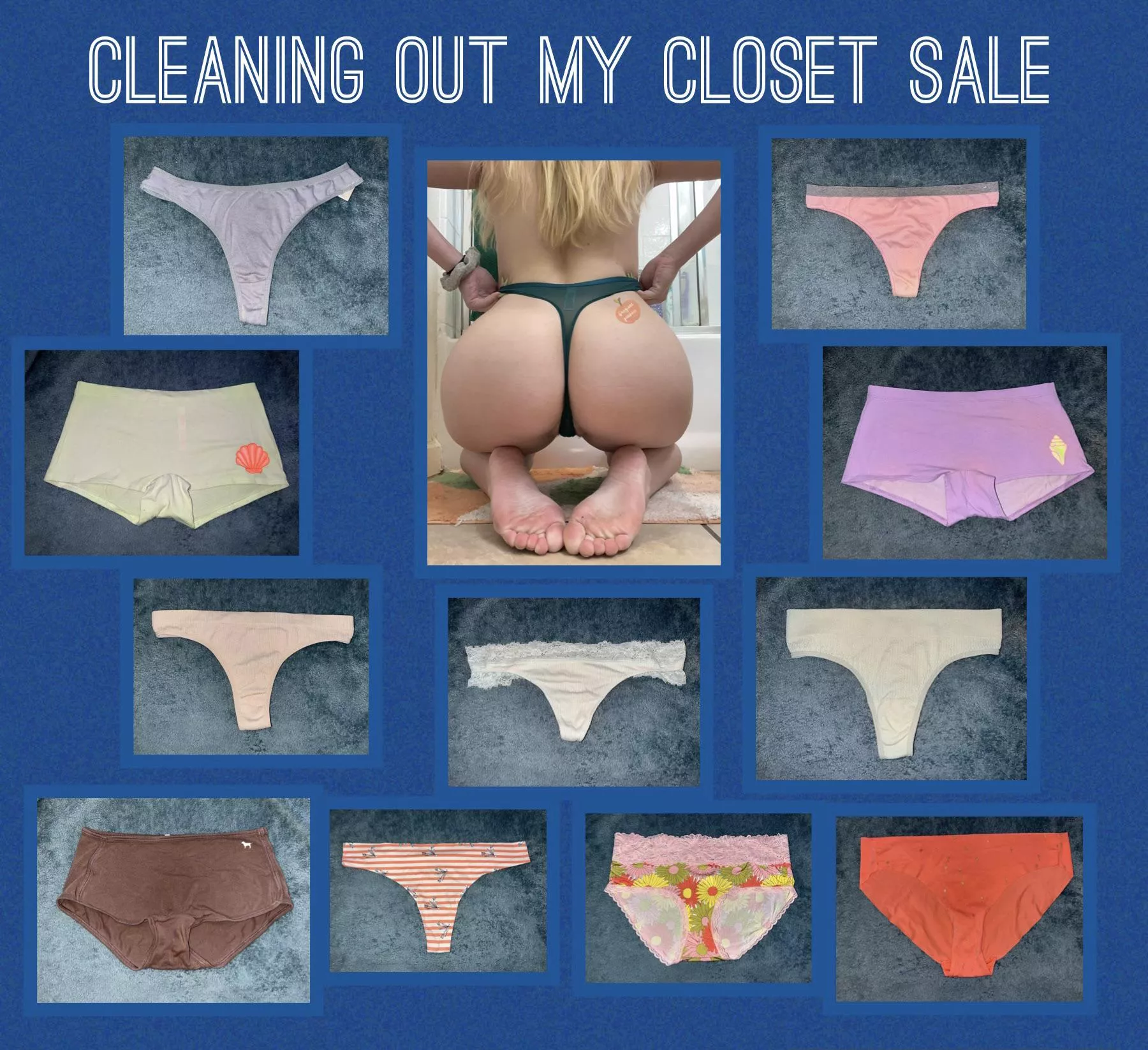 â•CLEANING OUT MY CLOSET SALEâ• all my current panties are $10 OFF â• iâ€™ve shown these panties lots of love over the past few years & i know youâ€™ll love them too ðŸ’™ worn 24hrs or more + orgasms ðŸ’¦ fetish friendly ðŸ¤ [US] shipping/trackin