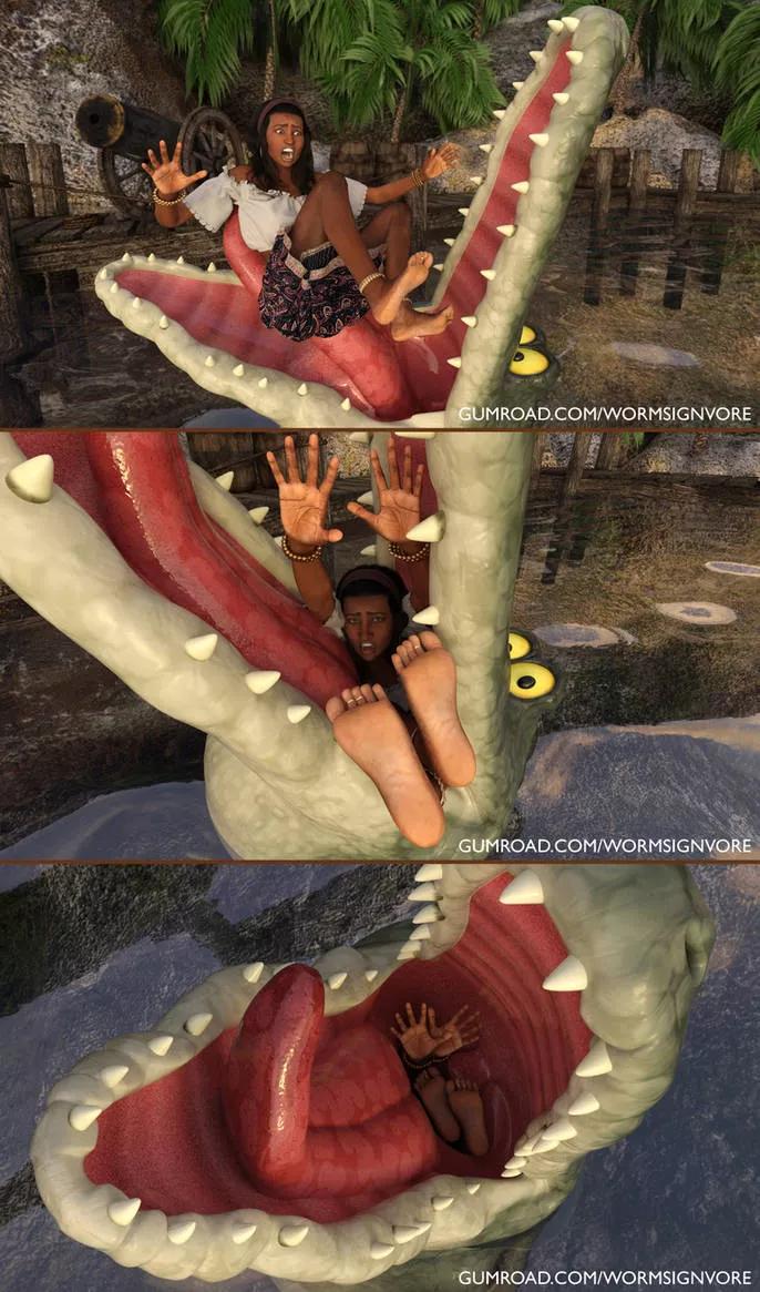 {Image} Tick Tock Eats Esmeralda (?/Crocodile)(F/Human)(Soft)(Oral)(unwilling)(nsfw)(OC: WormsignVore Animations)