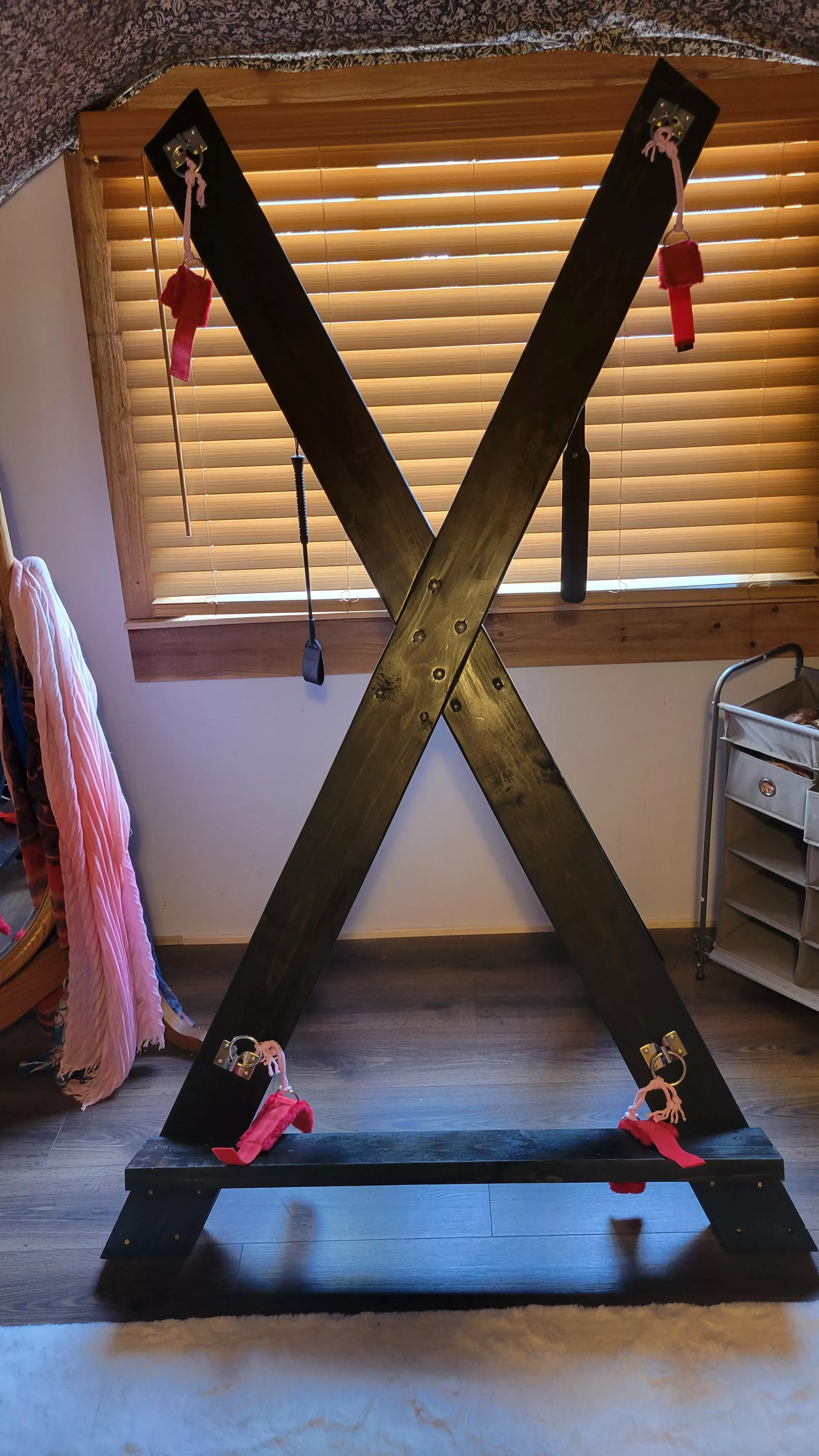 Just finished up a diy St. Andrew's Cross for our sexytime room.