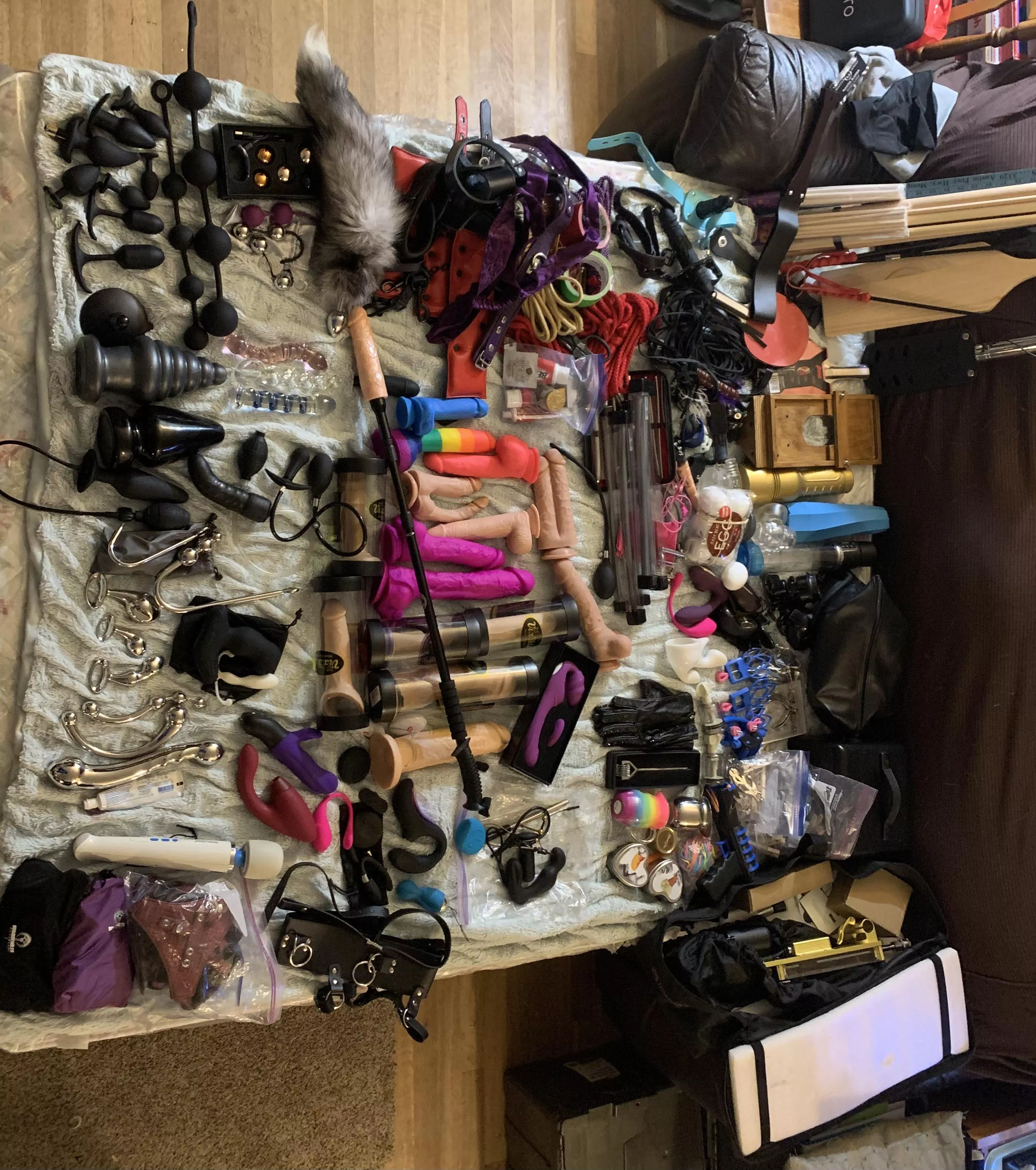 Our current collection [M] and [F]. We needed to reorganize so we decided to lay them all out.