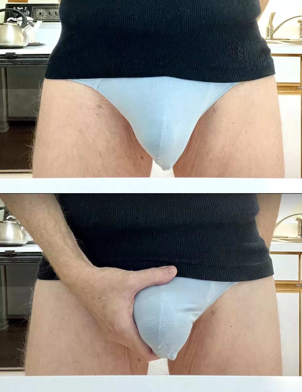 Bulge In Blue Briefs. Hotter With Hand Or Without?