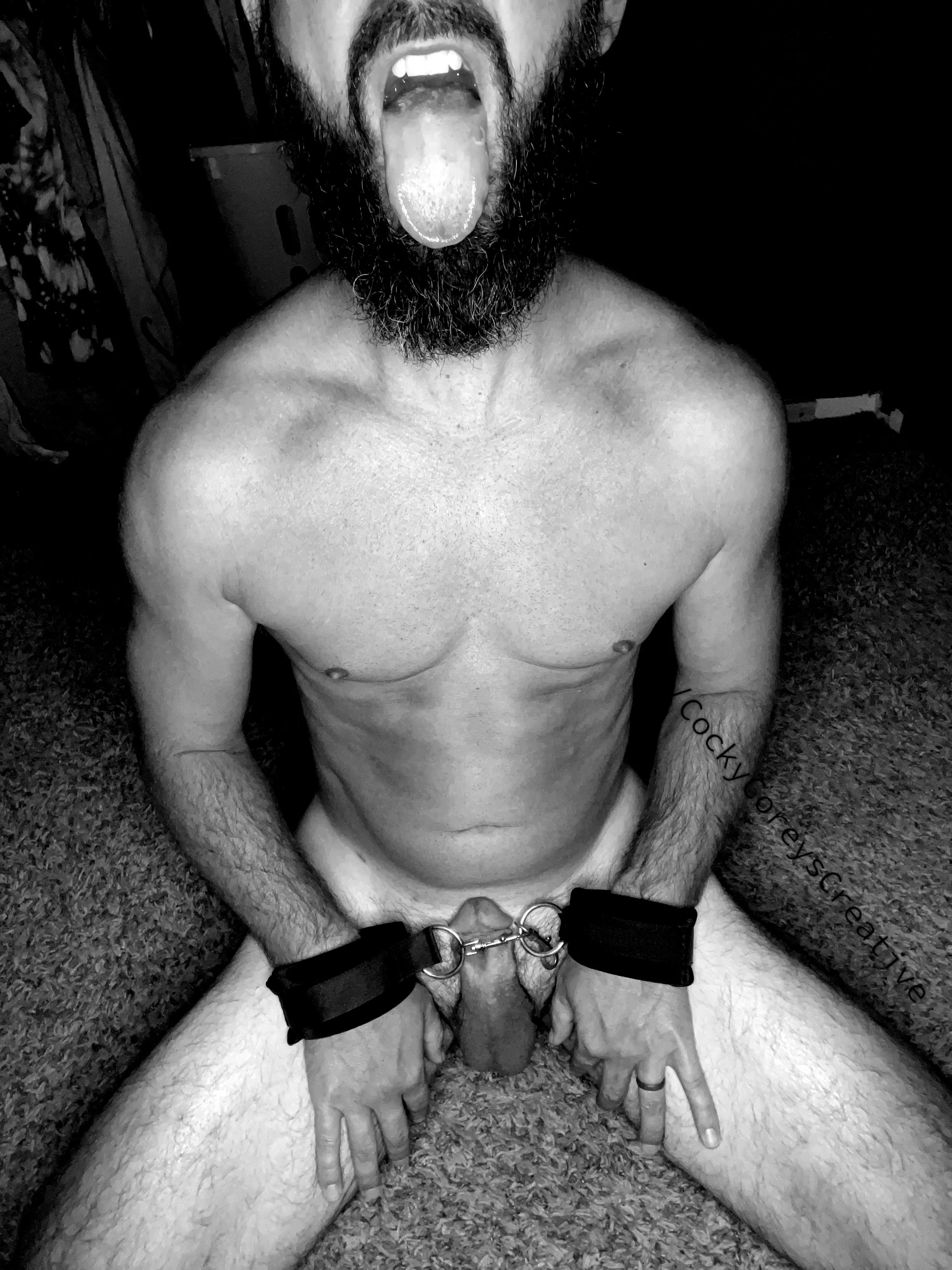 Ready and waiting mommy to come use my tongue and drench my beard