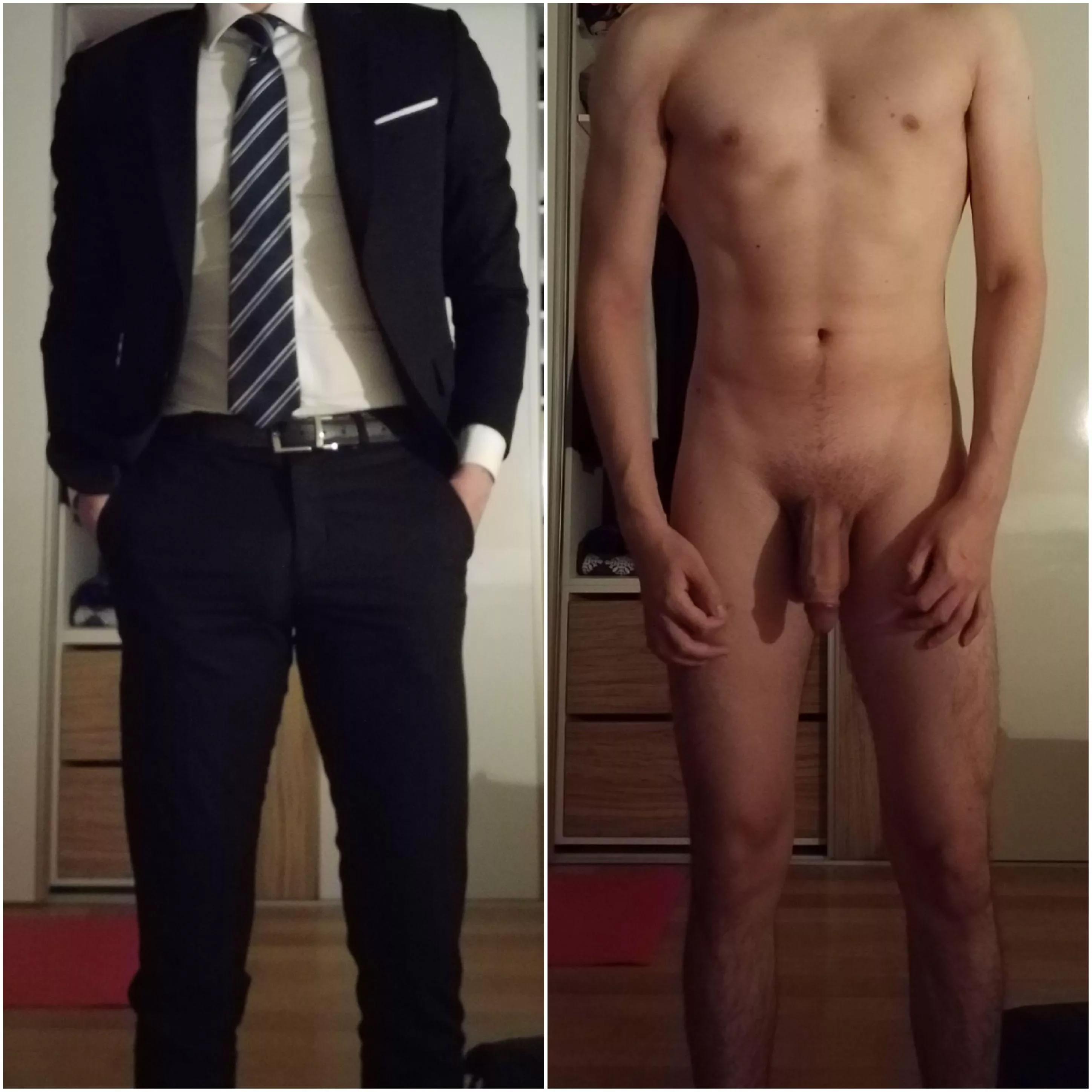 You can actually see the outline of my soft dick in my suit. I feel blessed to have a cock that always bulges.