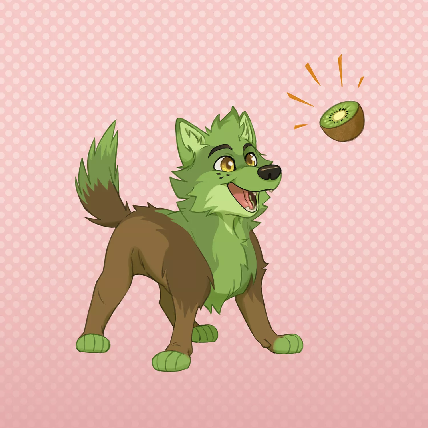 Kiwi Wolf! A puppy seemed appropriate for a kiwi. Thanks to u/MPguner for the fruit prompt! (Art by me, @MellowWingArt on Twitter)