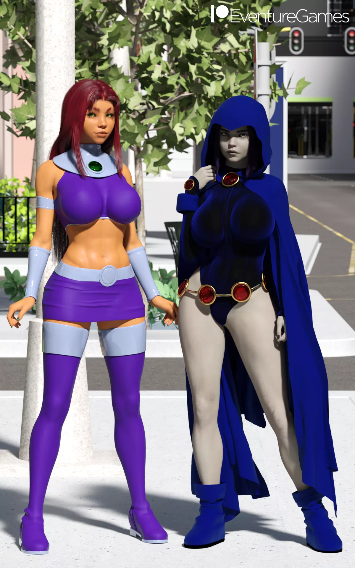 Starfire and Raven in the streets (EventureGames)