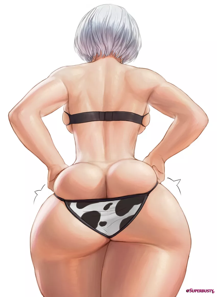 2B's big butt in cowprint (superbusty)