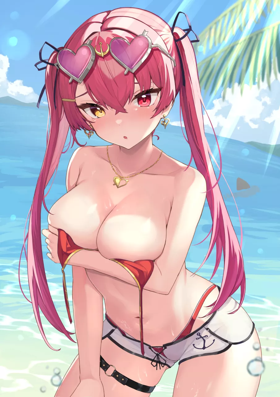 Hoshou Marine at the beach (by tonagi)[Hololive]