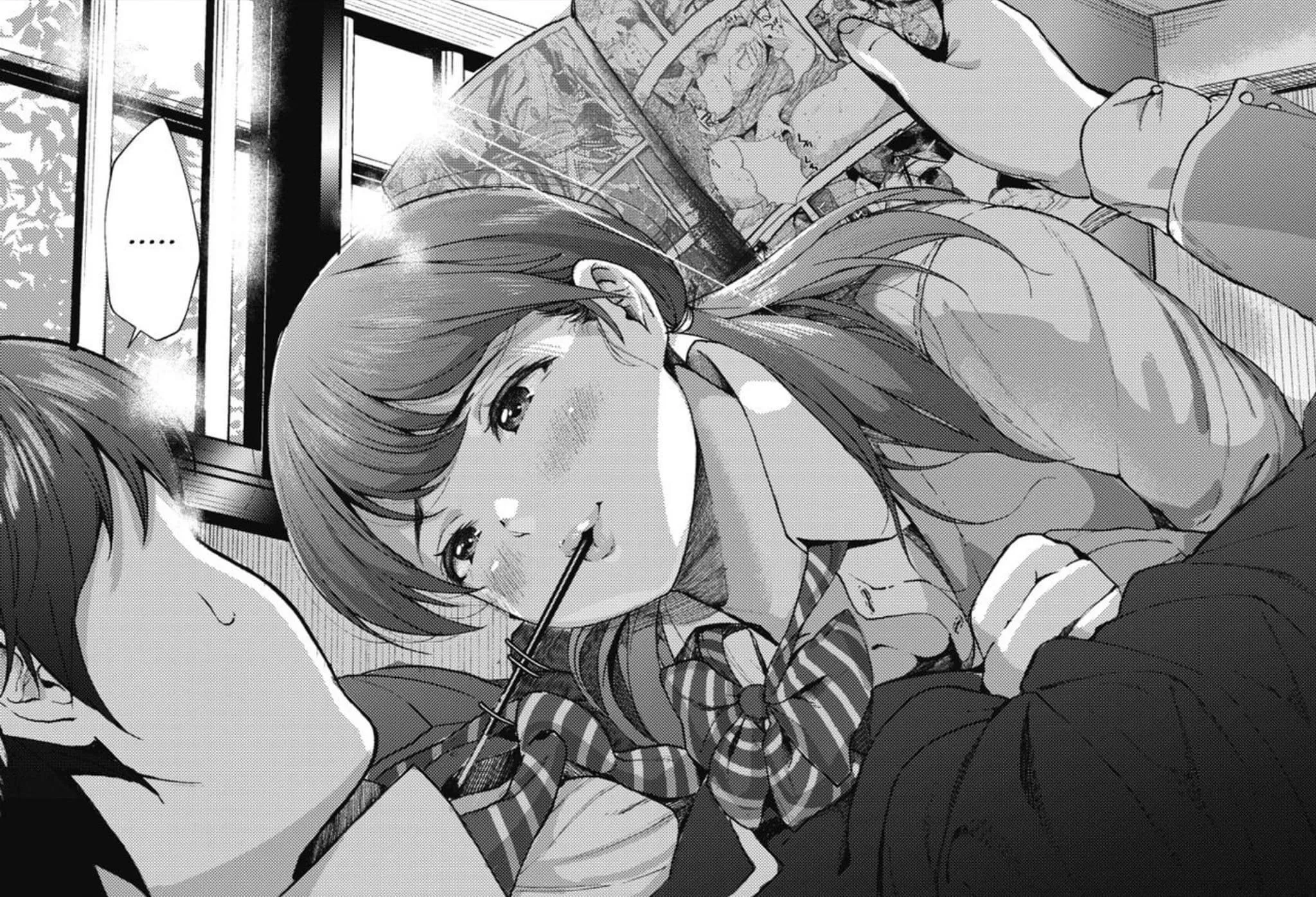 LF Mono source: girl on top of guy, man reading hentai manga, big tits, staring at him begging for attention