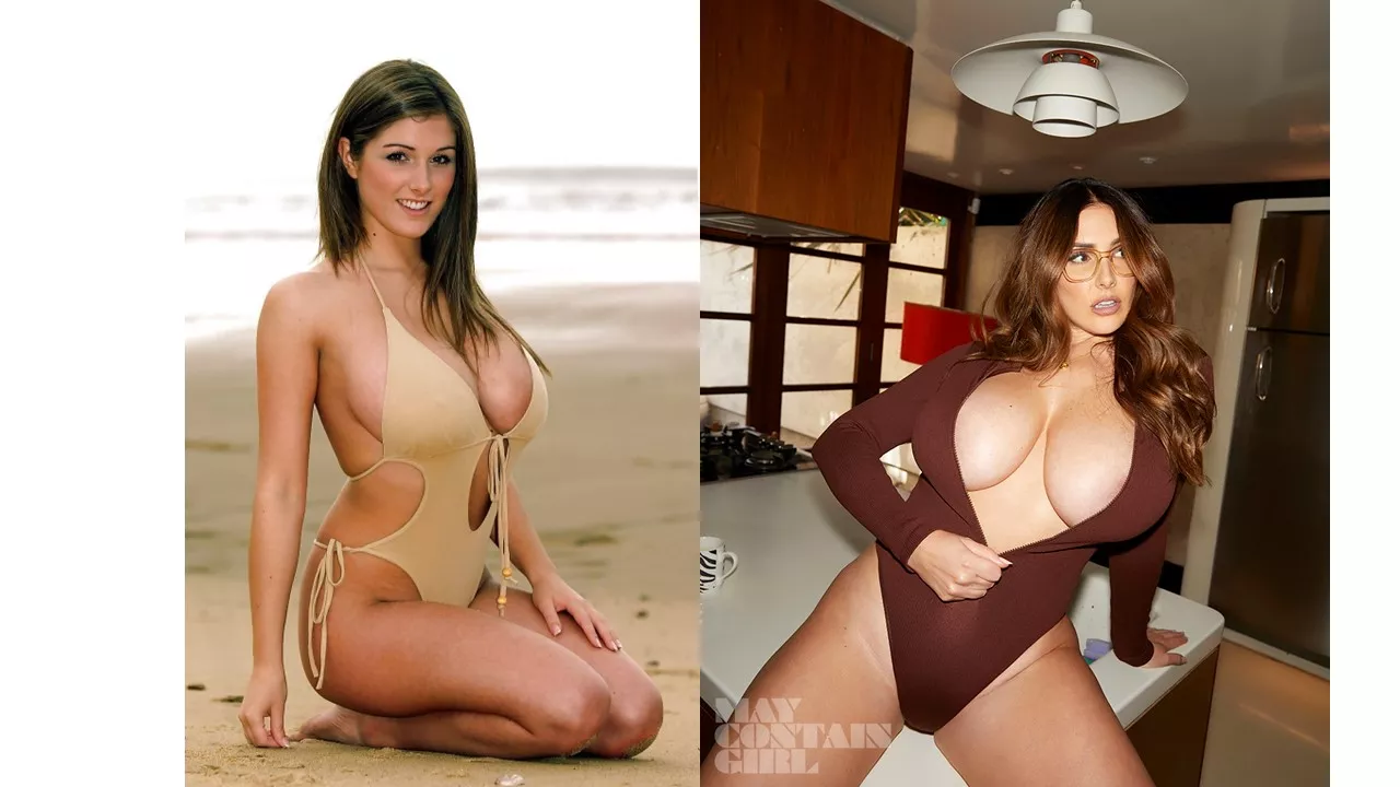 Lucy Pinder in 2003 and 2022