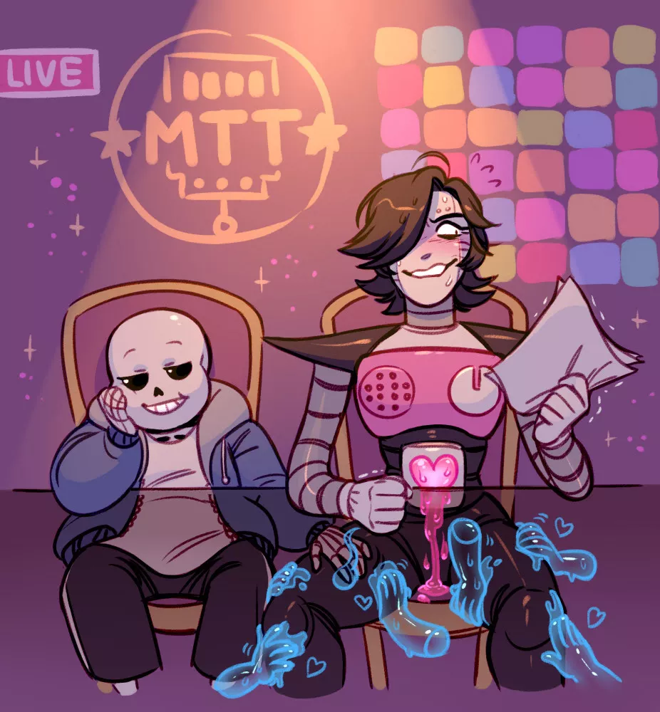 [Sans] teasing [Mettaton] during his show (hotlegmeme)