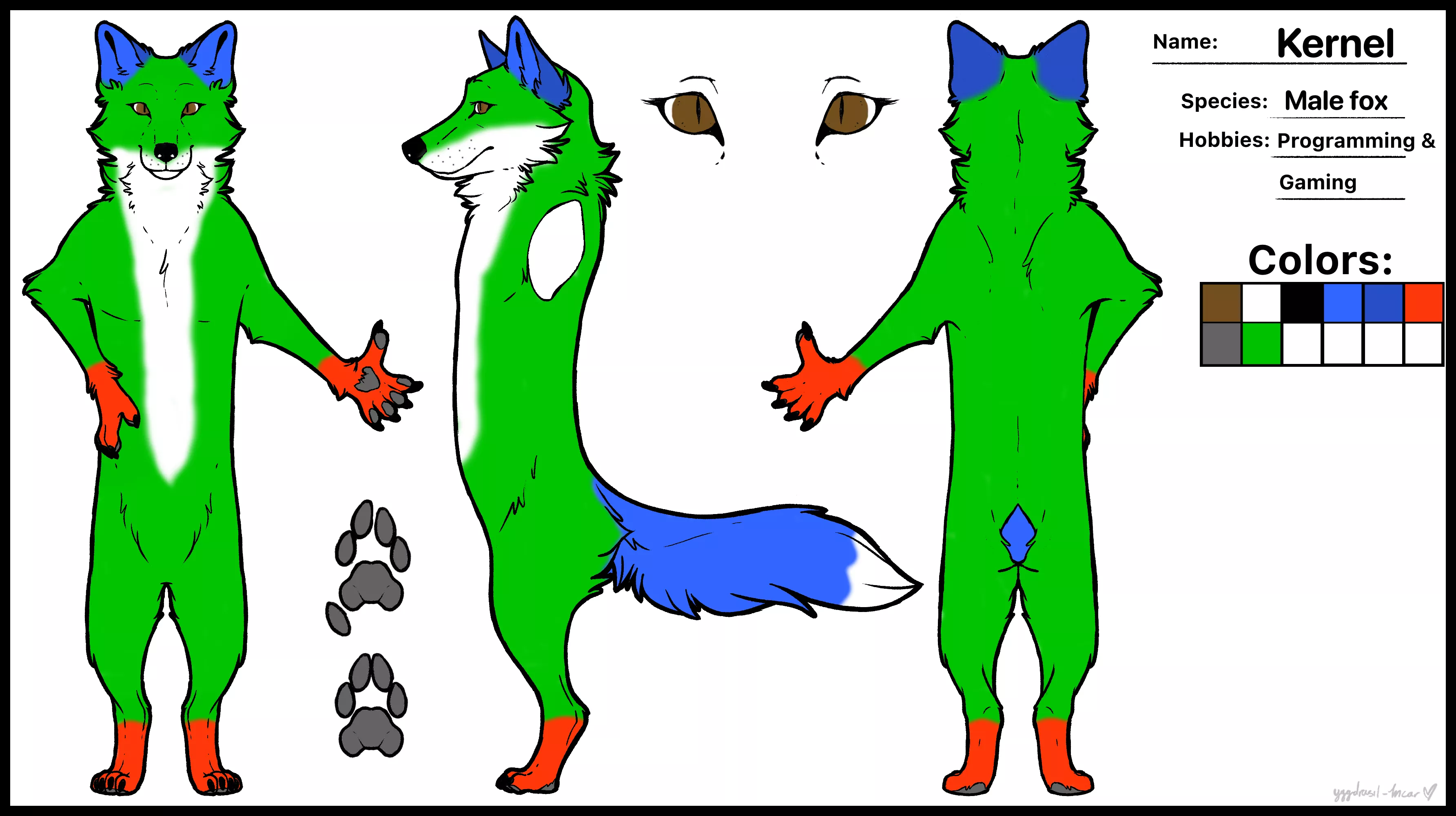 I recently finished making my first fursona. I'm not an artist, so be honest and tell me how should I improve it. Critique is accepted. (Base by Yggdrasil-Incar on Furaffinity)