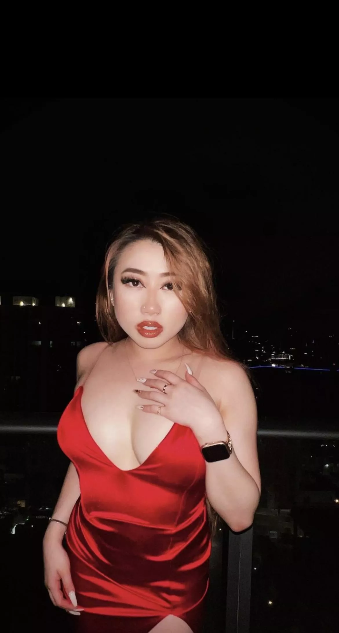 Sexy Asian in a Red Dress for your wallpaper