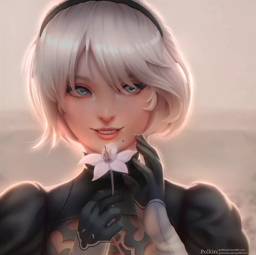 2B is beautiful with her flower (polkin)