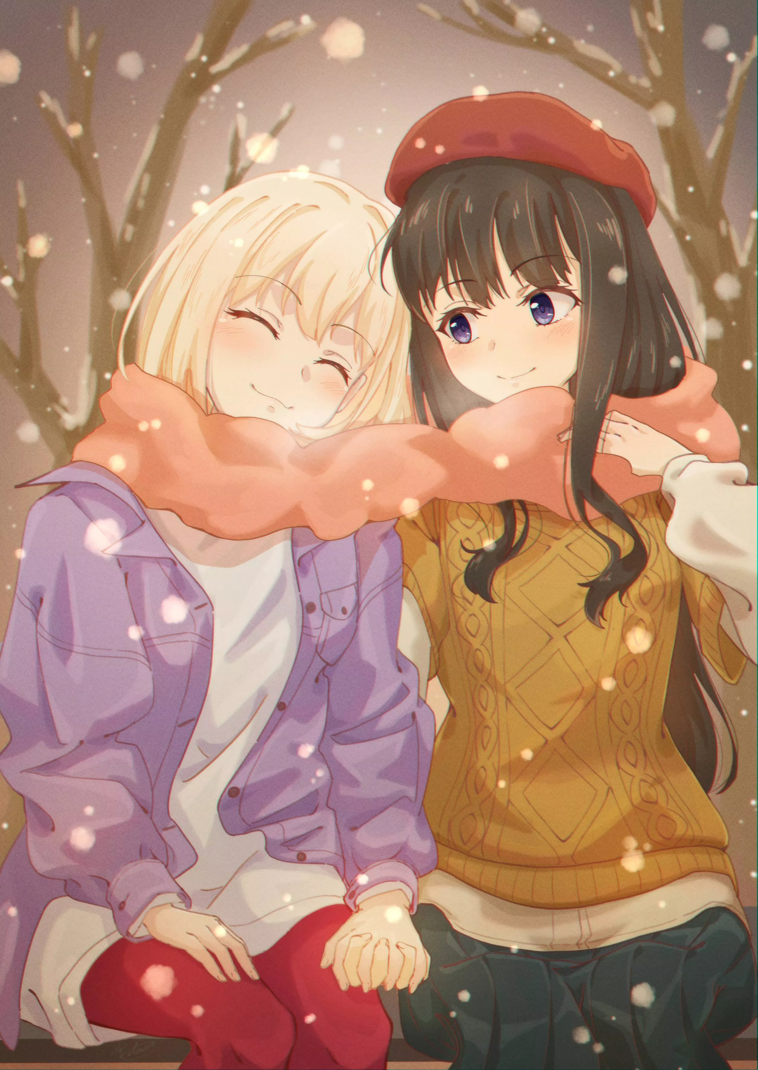 ChisaTaki enjoying their first snowfall together [Lycoris Recoil]