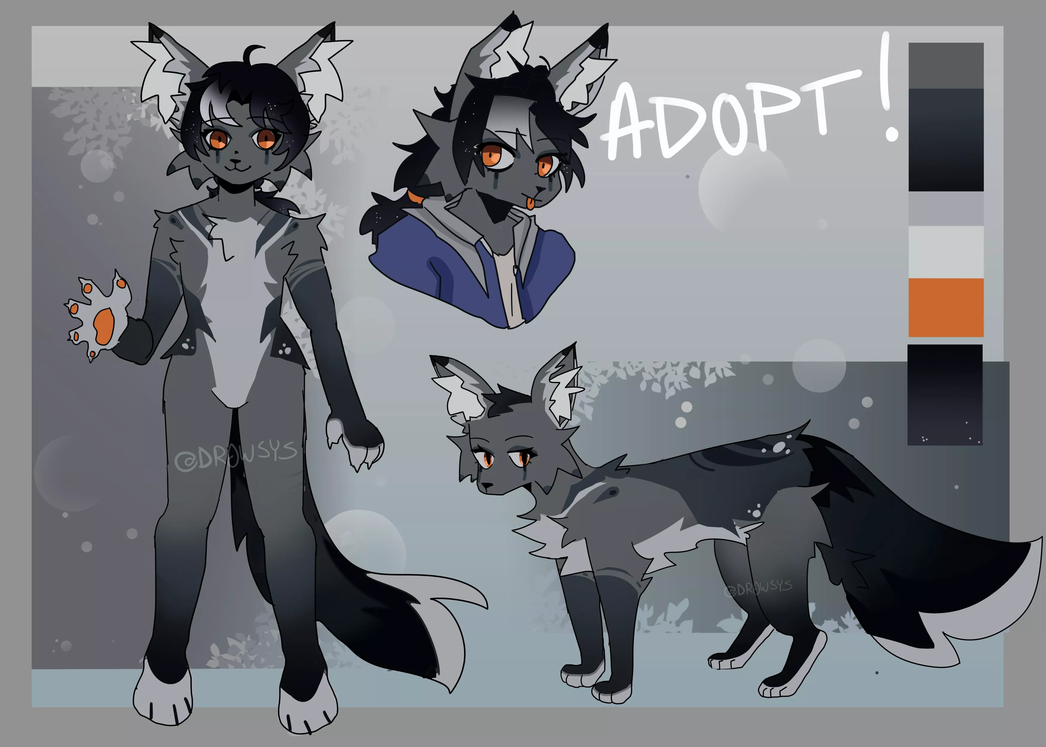 gray fox adopt available! artwork by me (-: