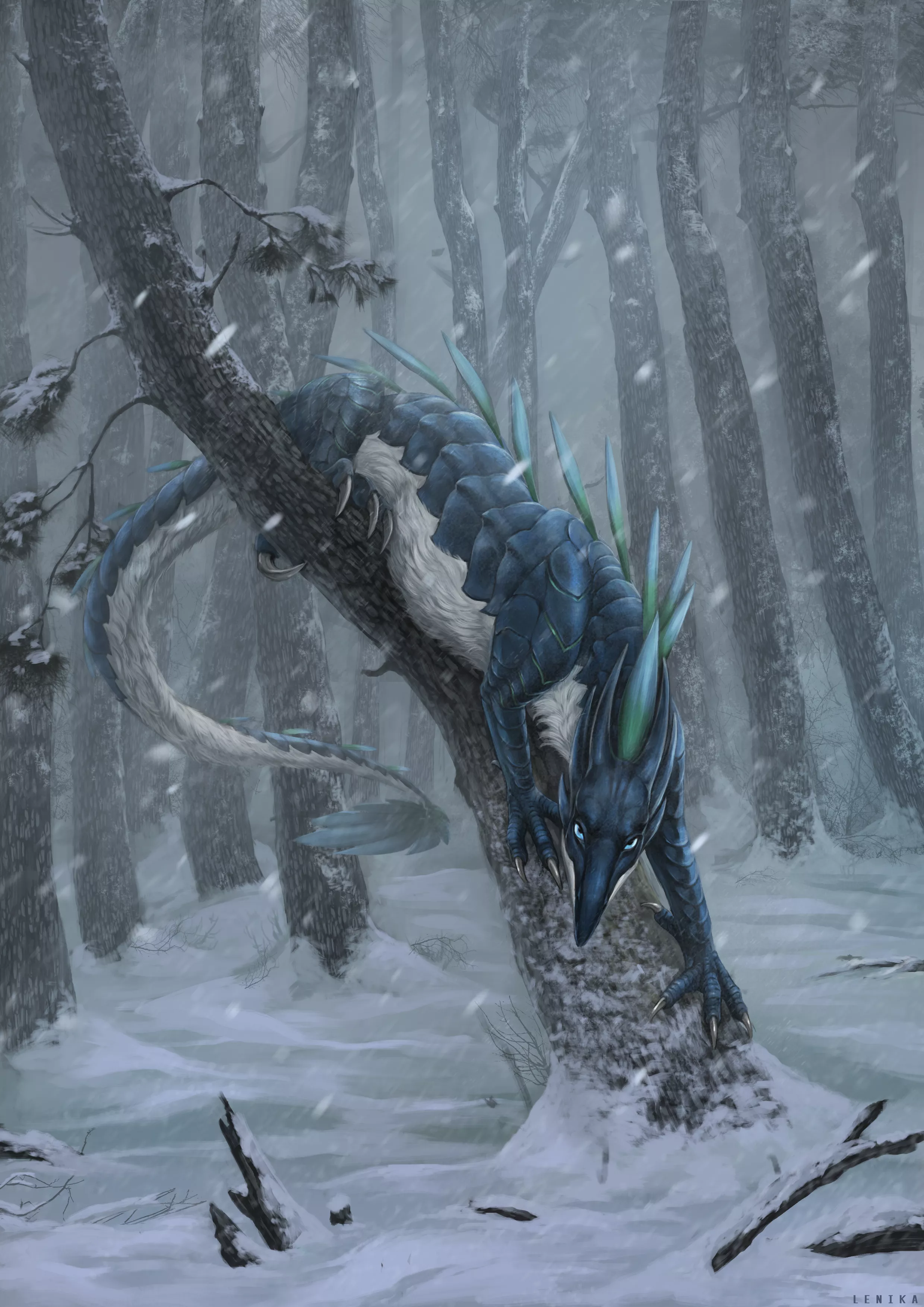 Meeting in a snowy forest (OC SparraWingshard) Art by me (Lenika on FA, @Lenika86 on Twitter)