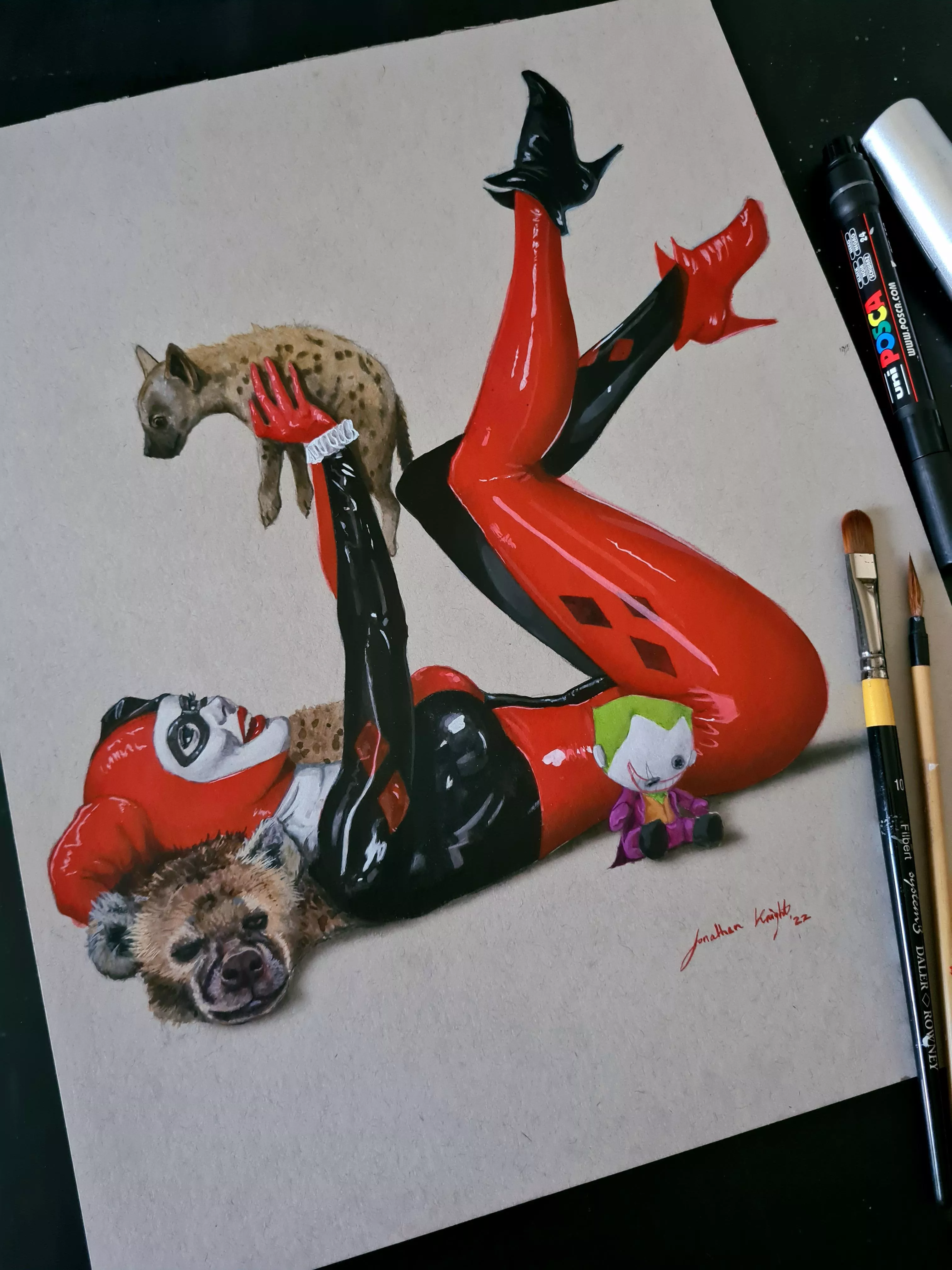 Harley Quinn pinup painting by me